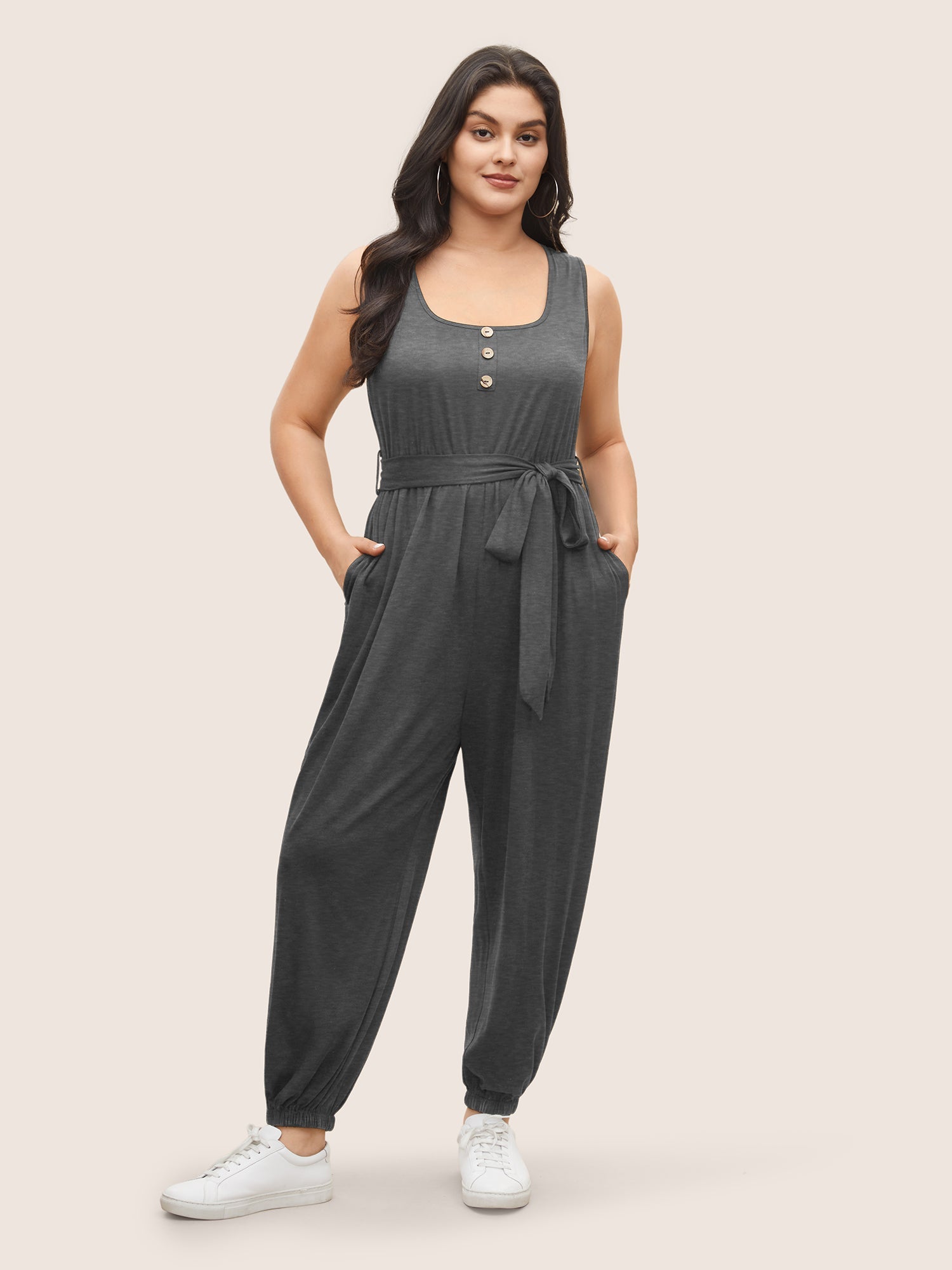 Supersoft Essentials Plain Button Detail Belted Jumpsuit