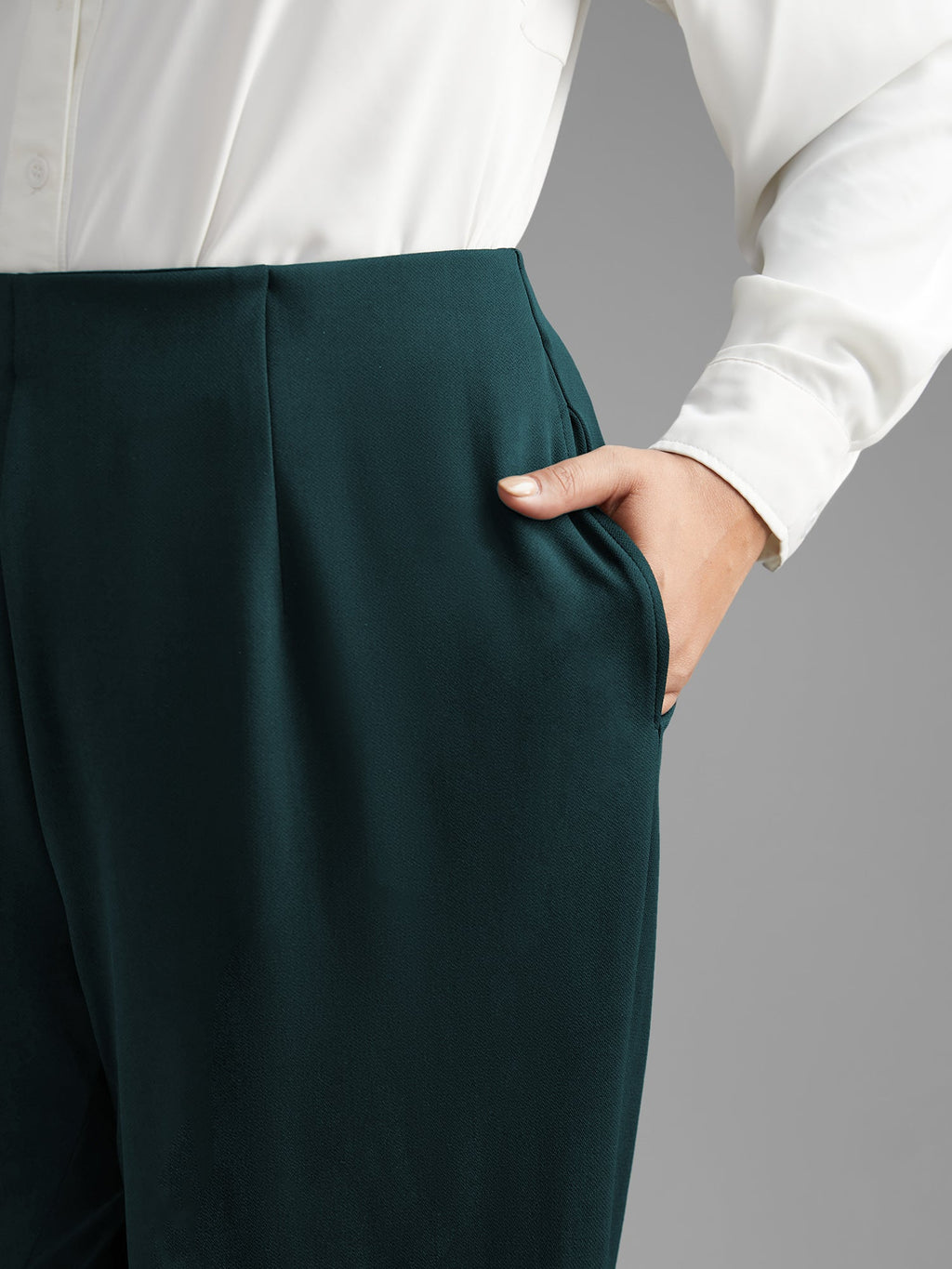 Solid Elastic Waist Pleated Wide Leg Pants