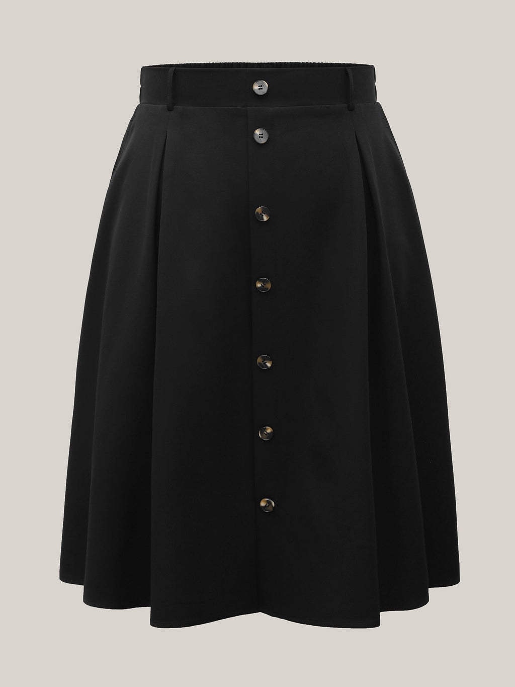 Buckled Button Front Pleated Midi Skirt