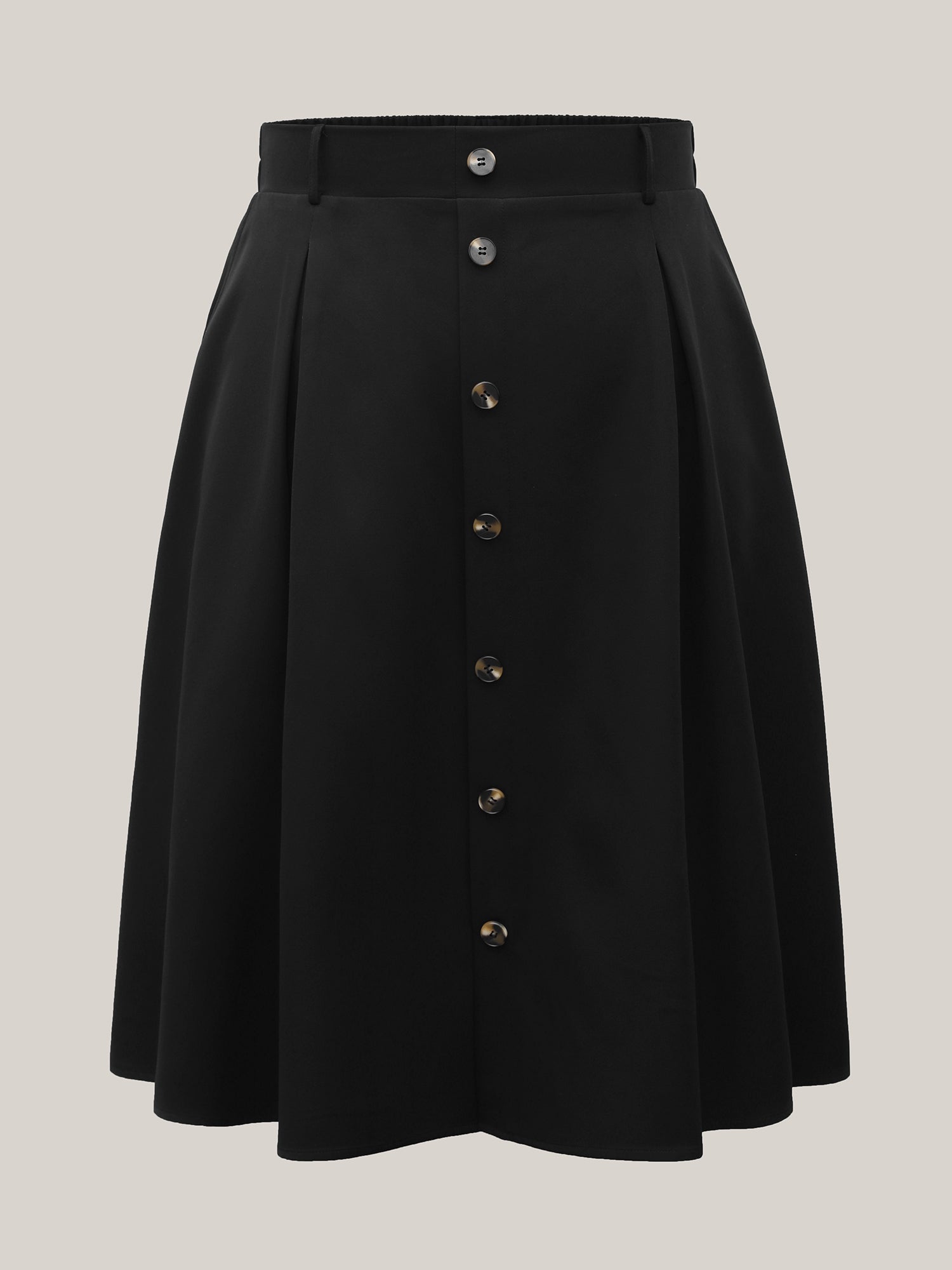 Buckled Button Front Pleated Midi Skirt
