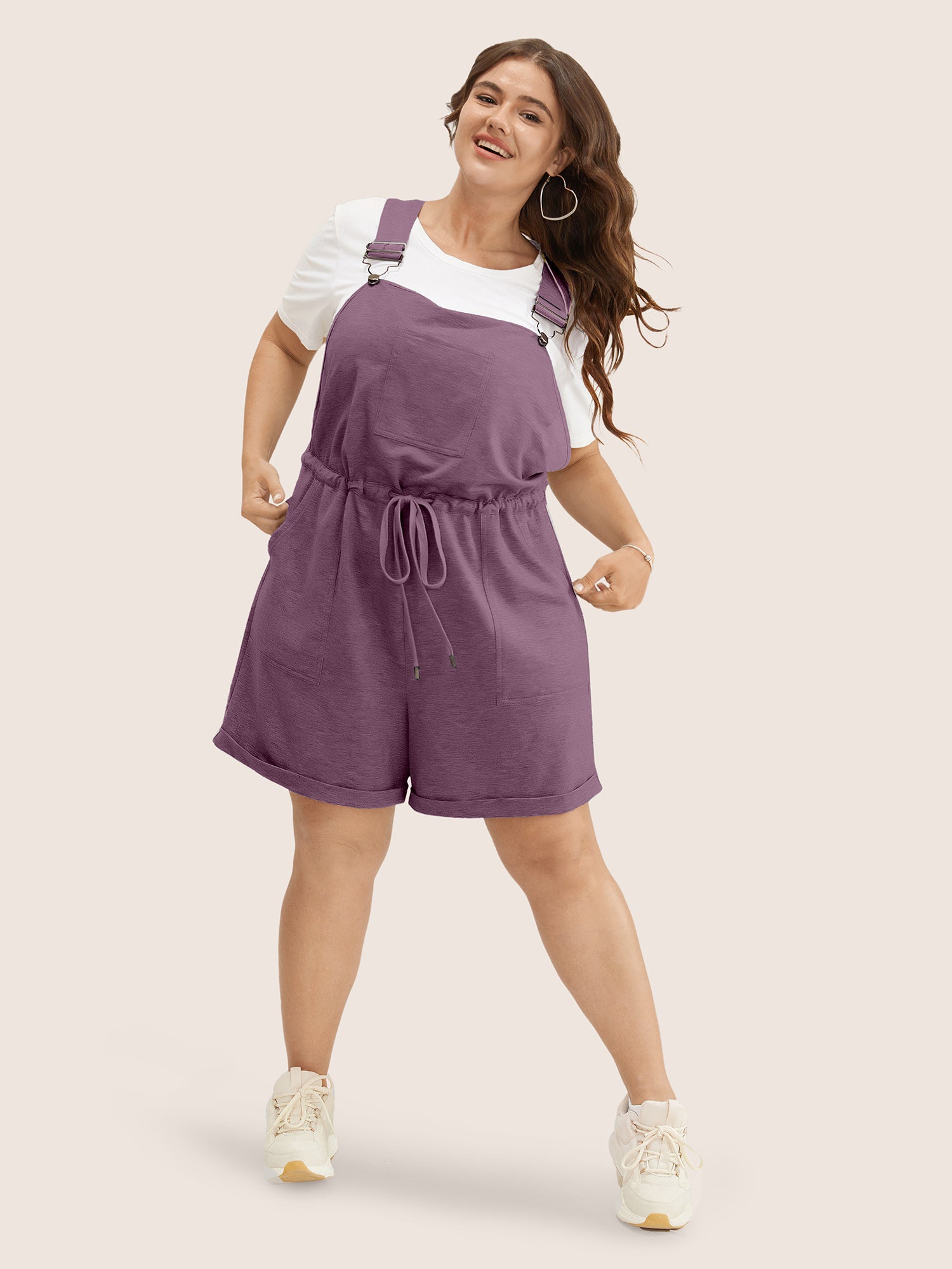 Solid Pocket Drawstring Overall Romper