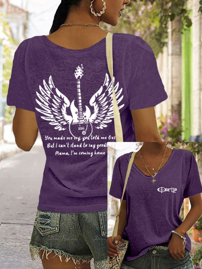 Women's Rock Legend Memorial Print V-Neck T-Shirt