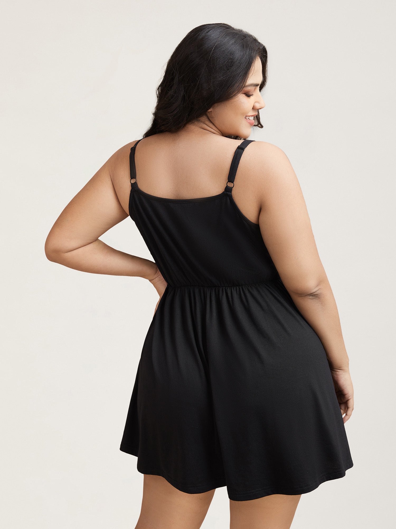 Floral Lace Spliced Neck Tie Sleep Dress