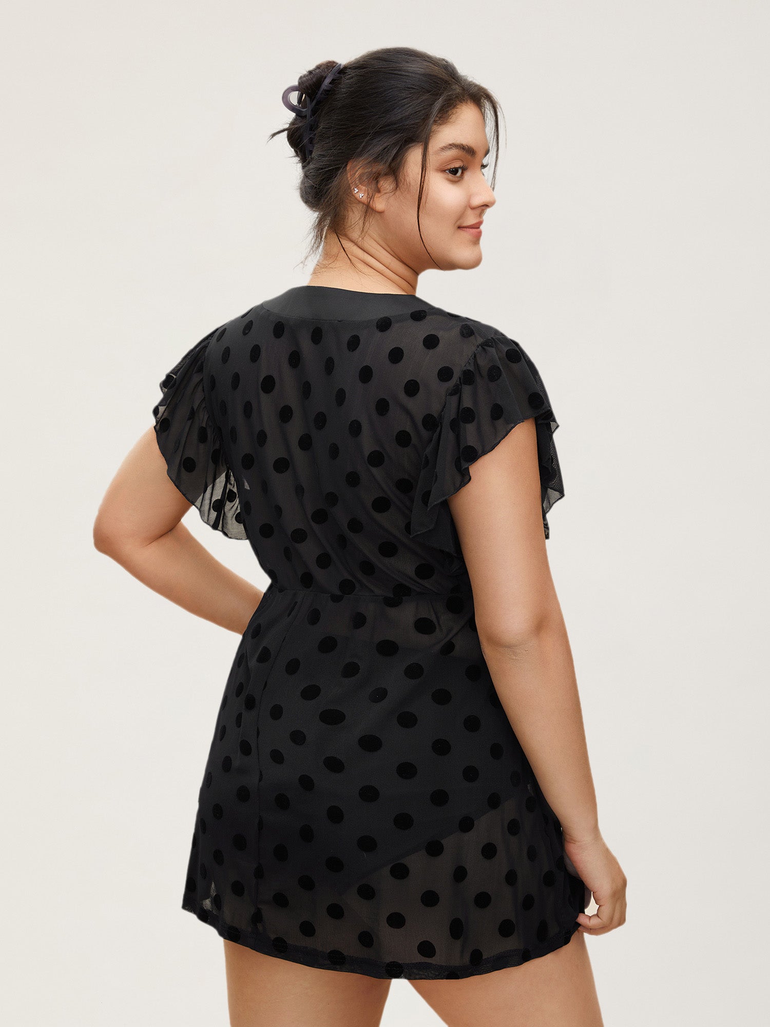 Polka Dot Mesh Ruffle Cap Sleeve Sleep Dress