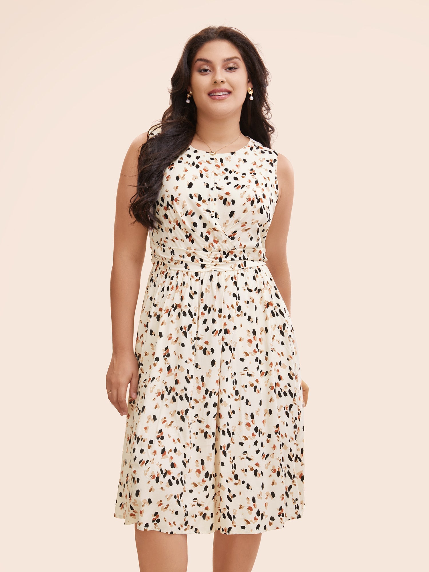Allover Print Pocket Flutter Crossover Ruched Tank Dress