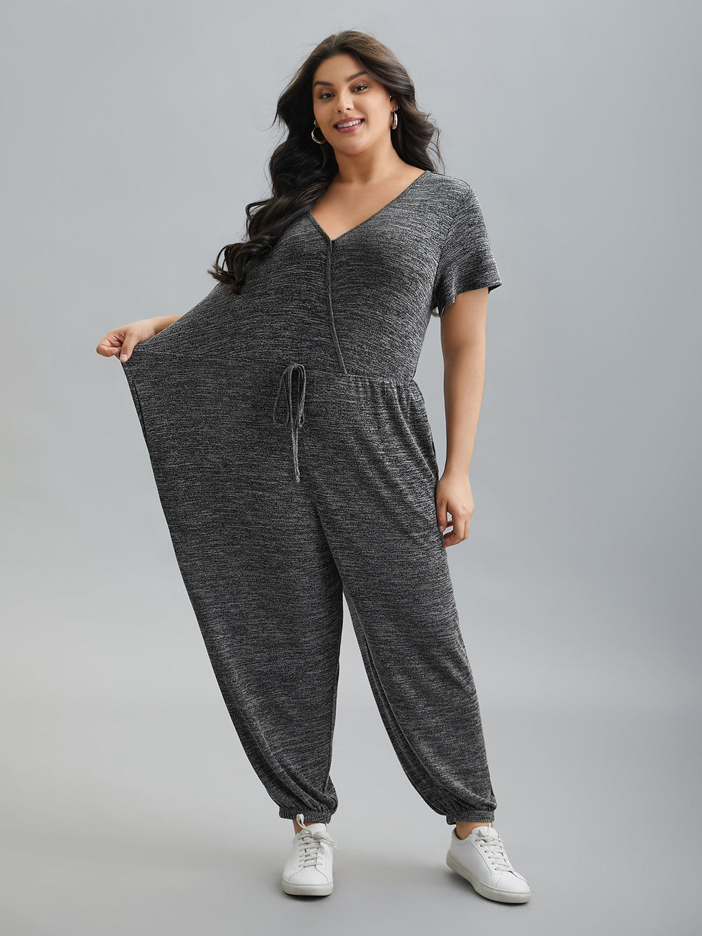 Plain Wrap Drawstring Pocket Jumpsuit