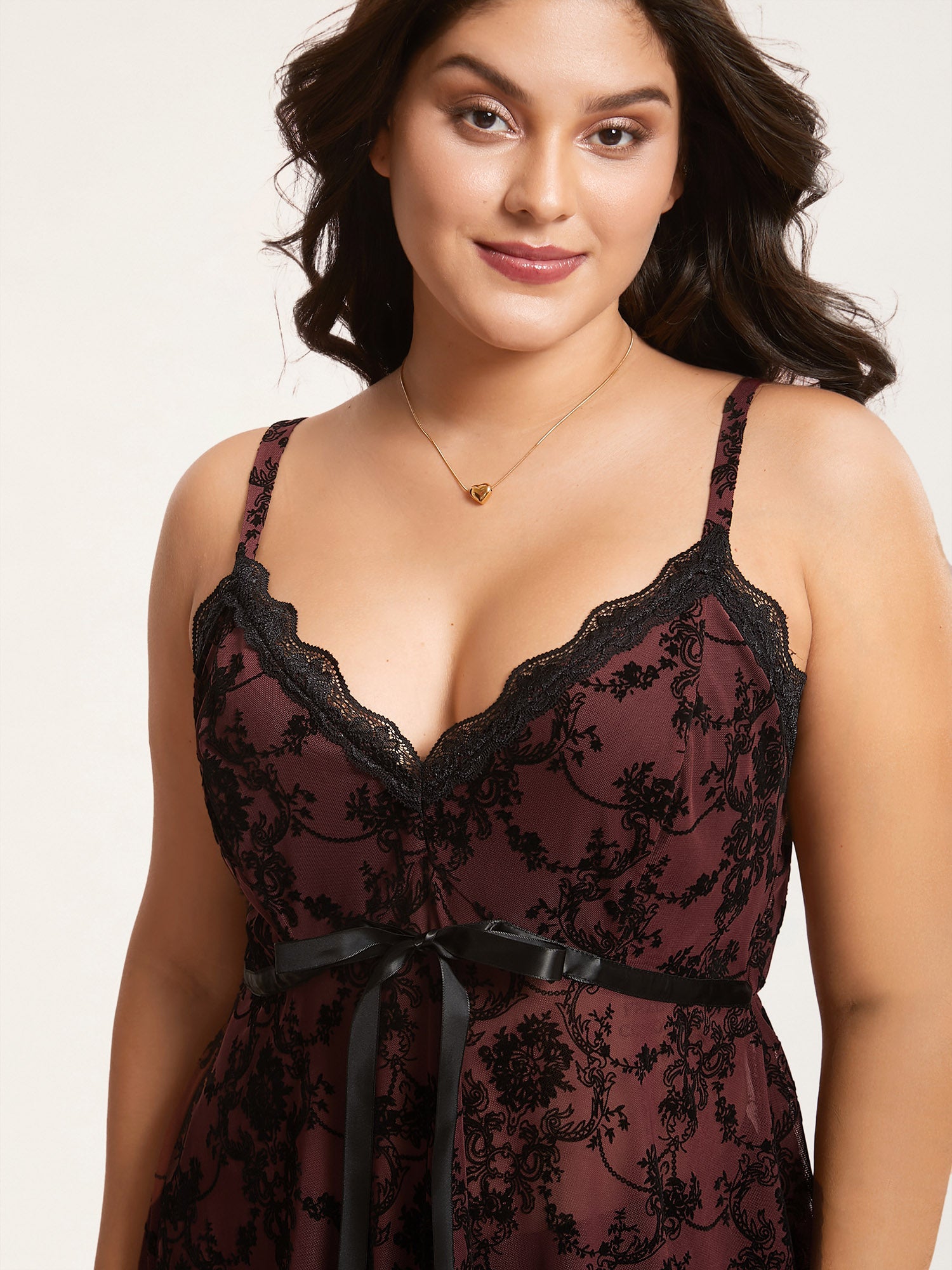 Sheer Floral Lace Patchwork Tie Sleep Dress