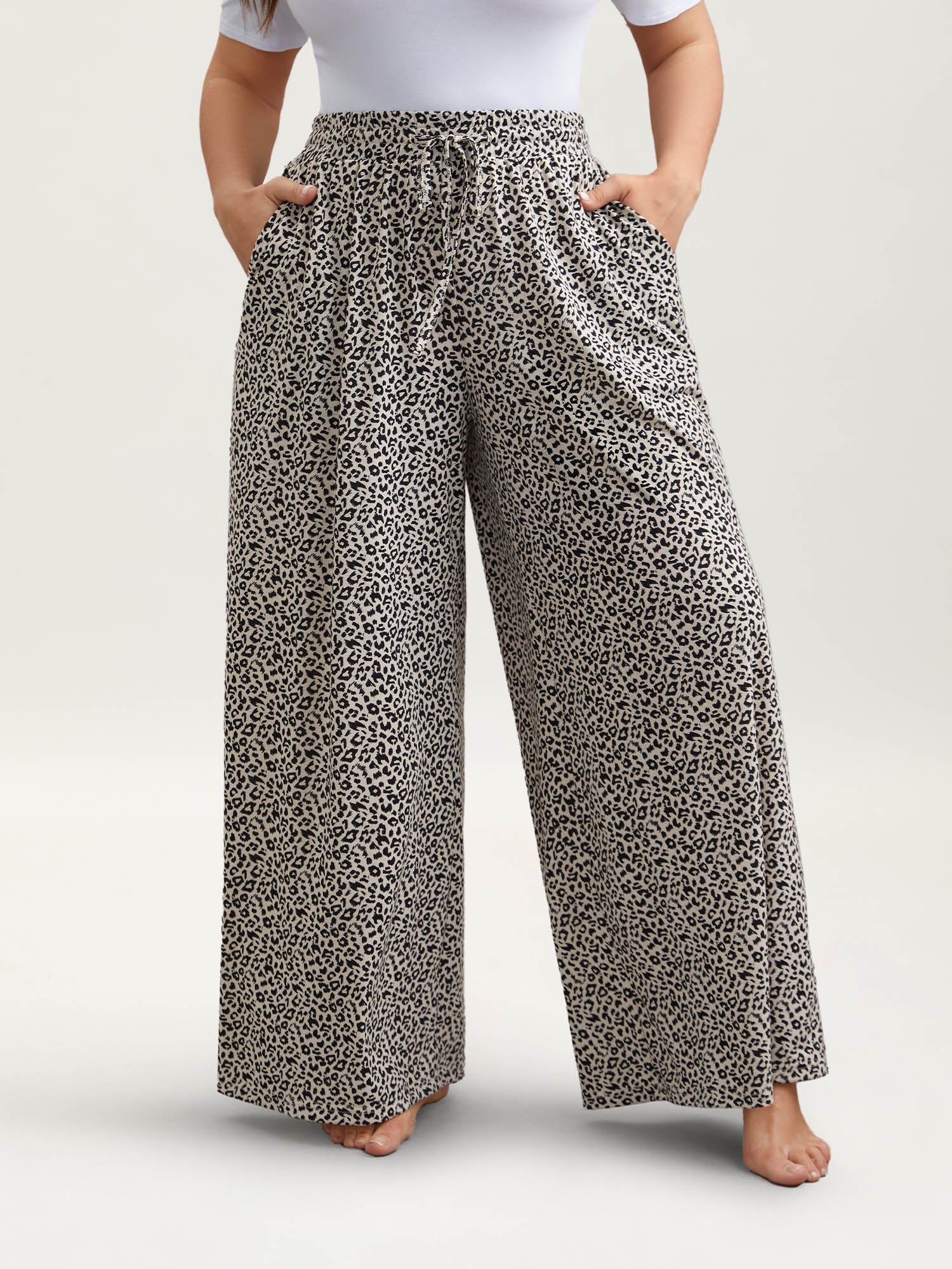 Leopard Print Waist-Drawstring Lounge Bottoms