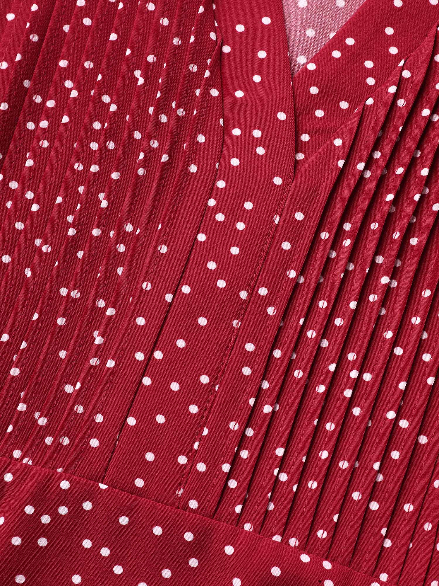 Polka Dot Print Toothpick Pleat Blouse