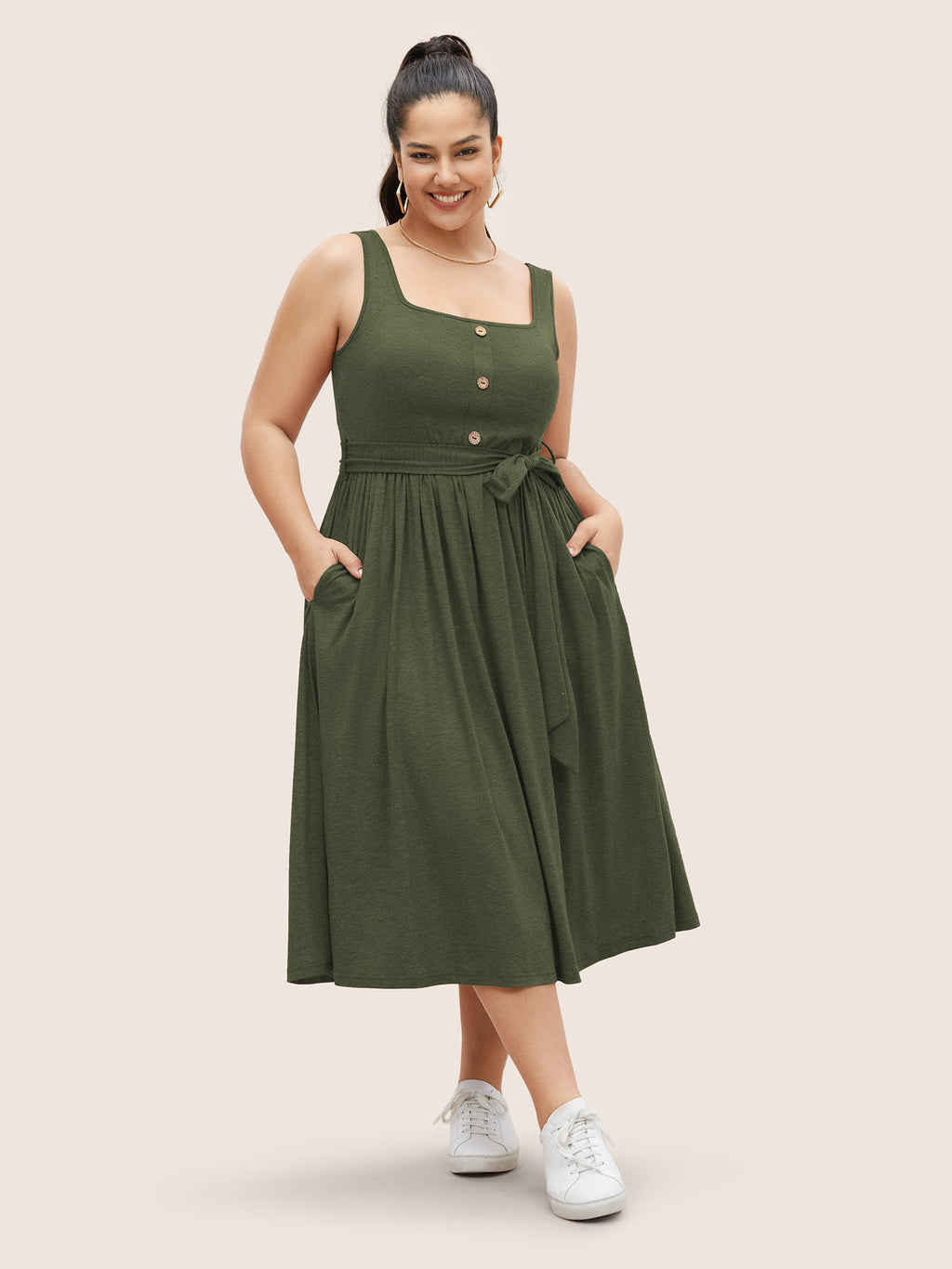 Supersoft Essentials Button Detail Belted Gathered Dress