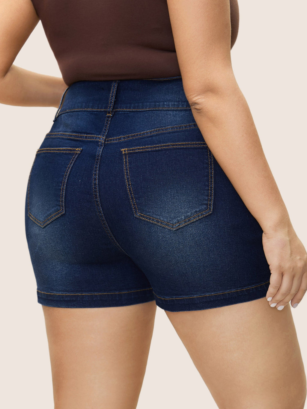 Dark Wash Elastic Waist Skinny Denim Shorts