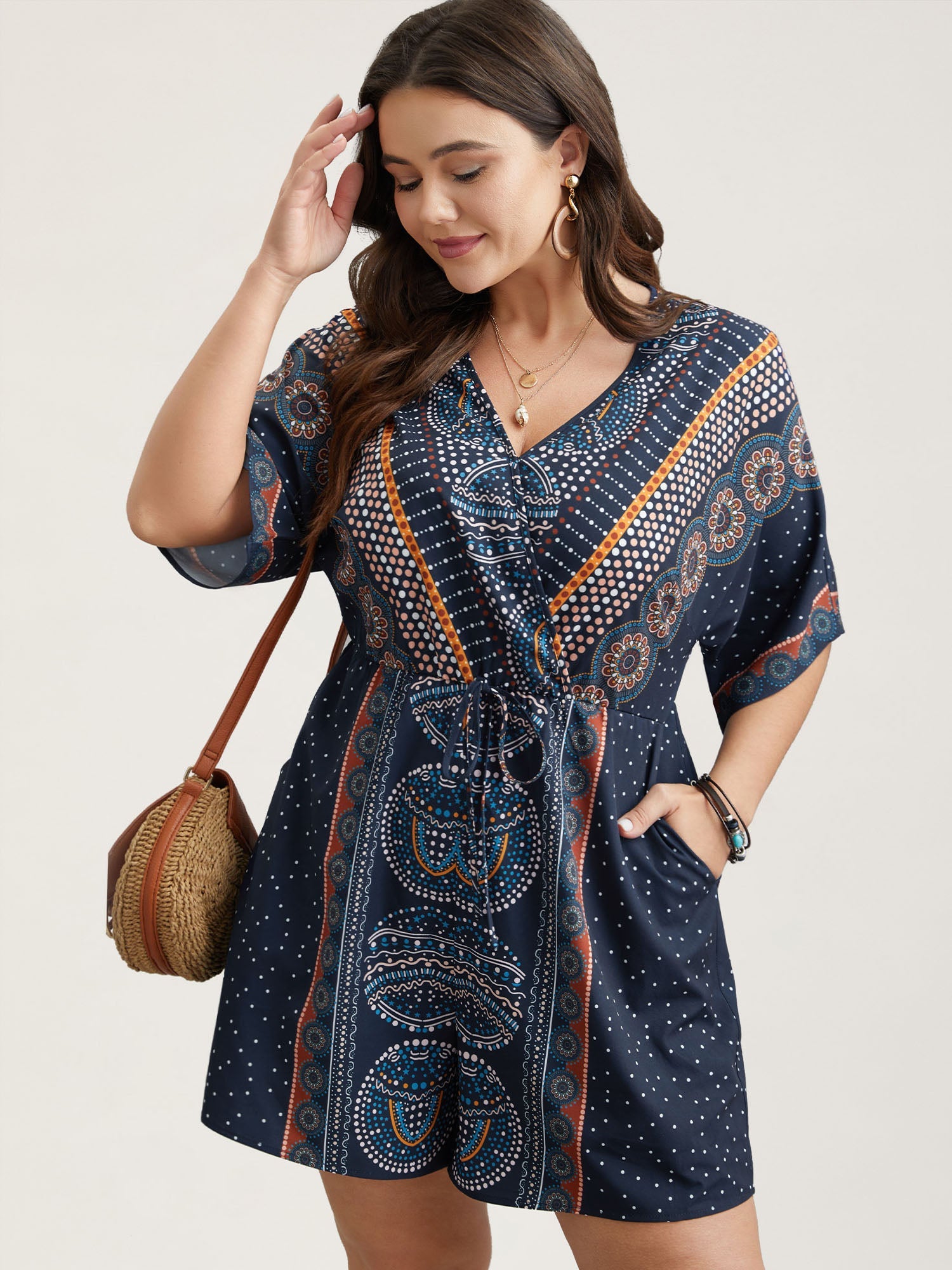 Mixed Ornate Print Pockets Romper