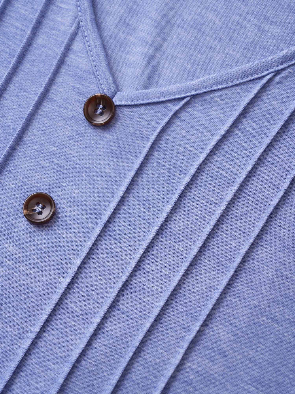 Solid Pleated Front Button Detail V Neck T-shirt