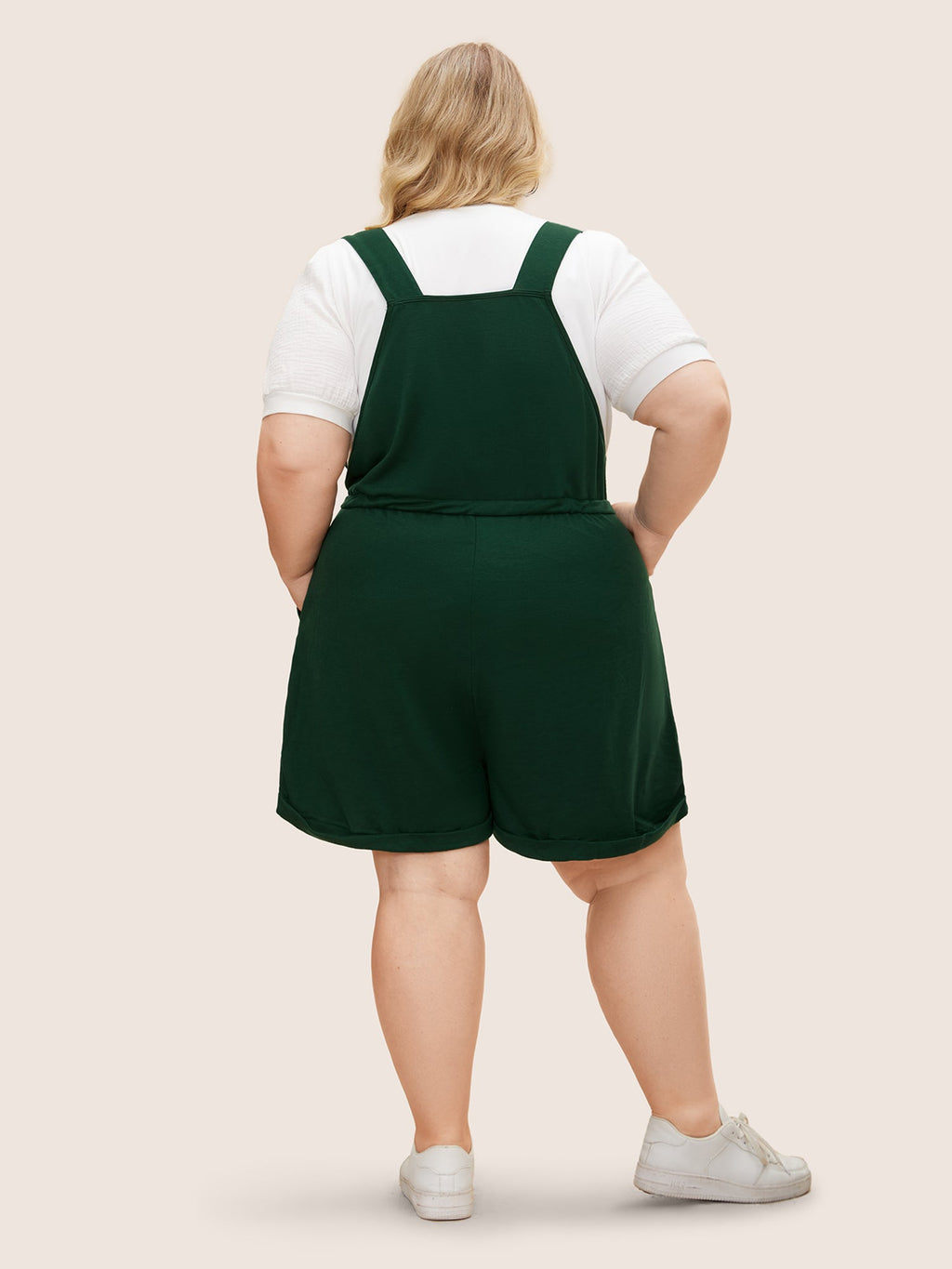 Solid Pocket Drawstring Overall Romper