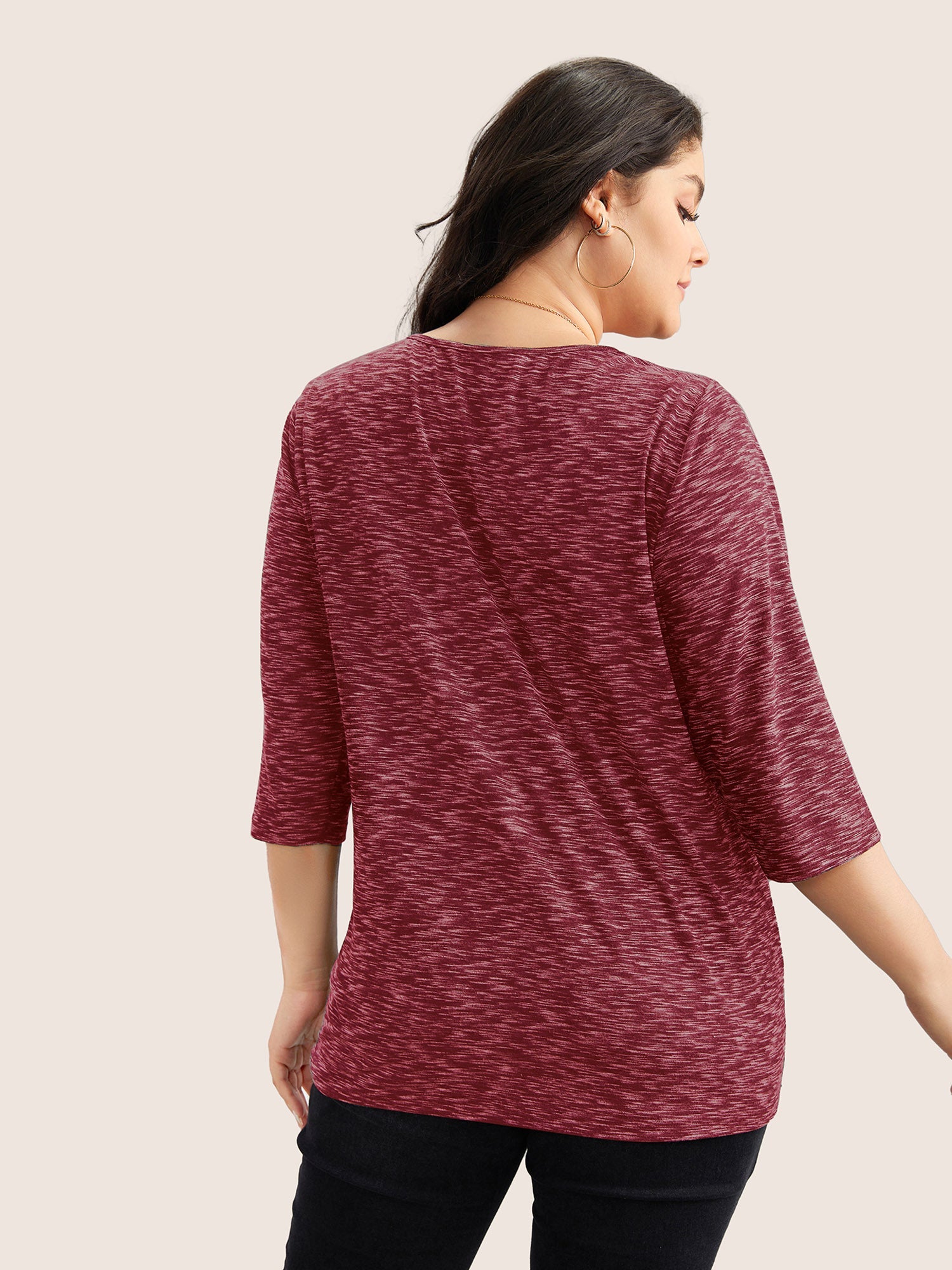 Heather Pleated Button Detail T-shirt
