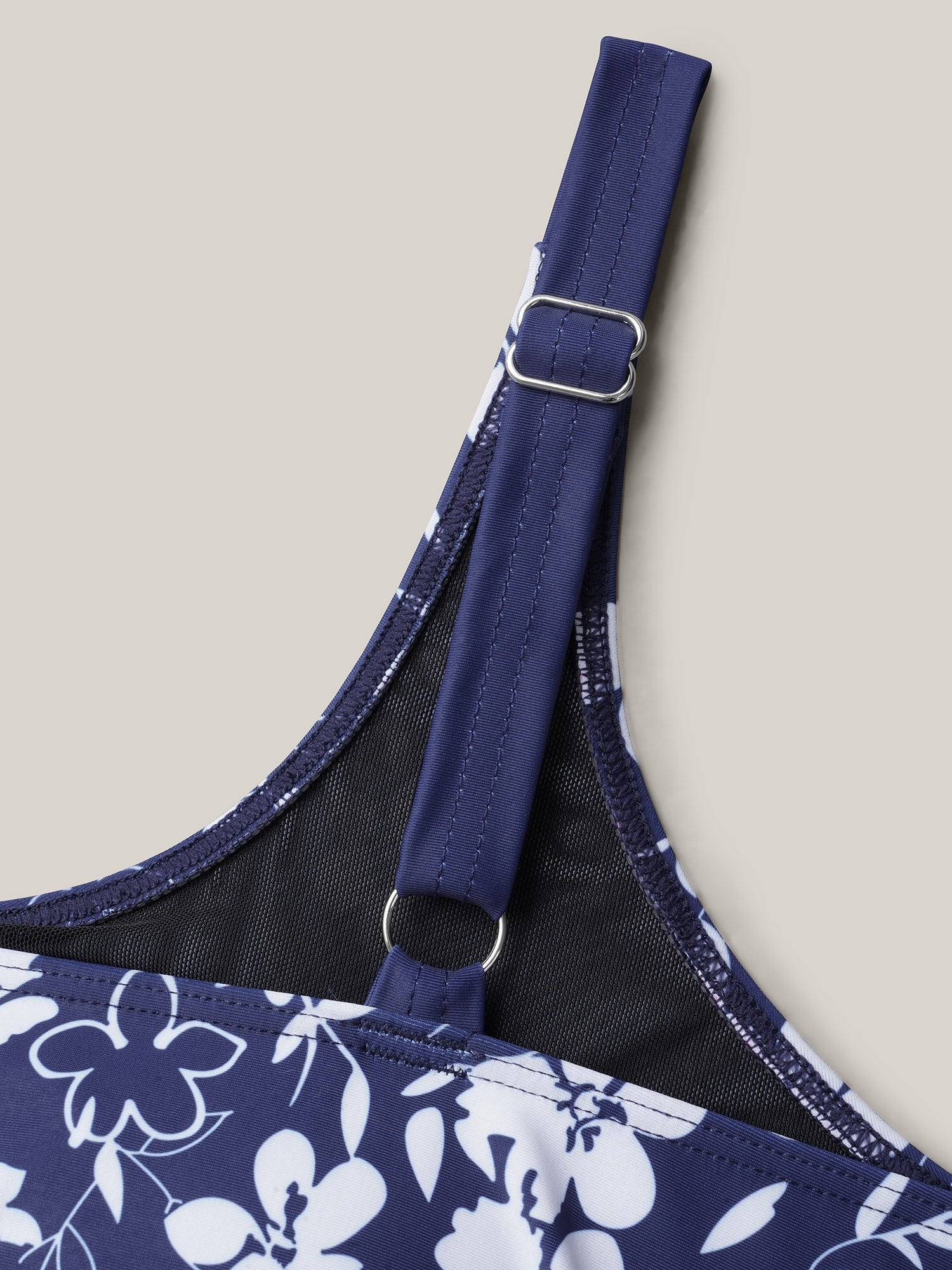 Floral Print Contrast Non-Removable Cups Swim Top