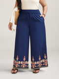 Contrast Geo Print Hem Wide-Leg Pants