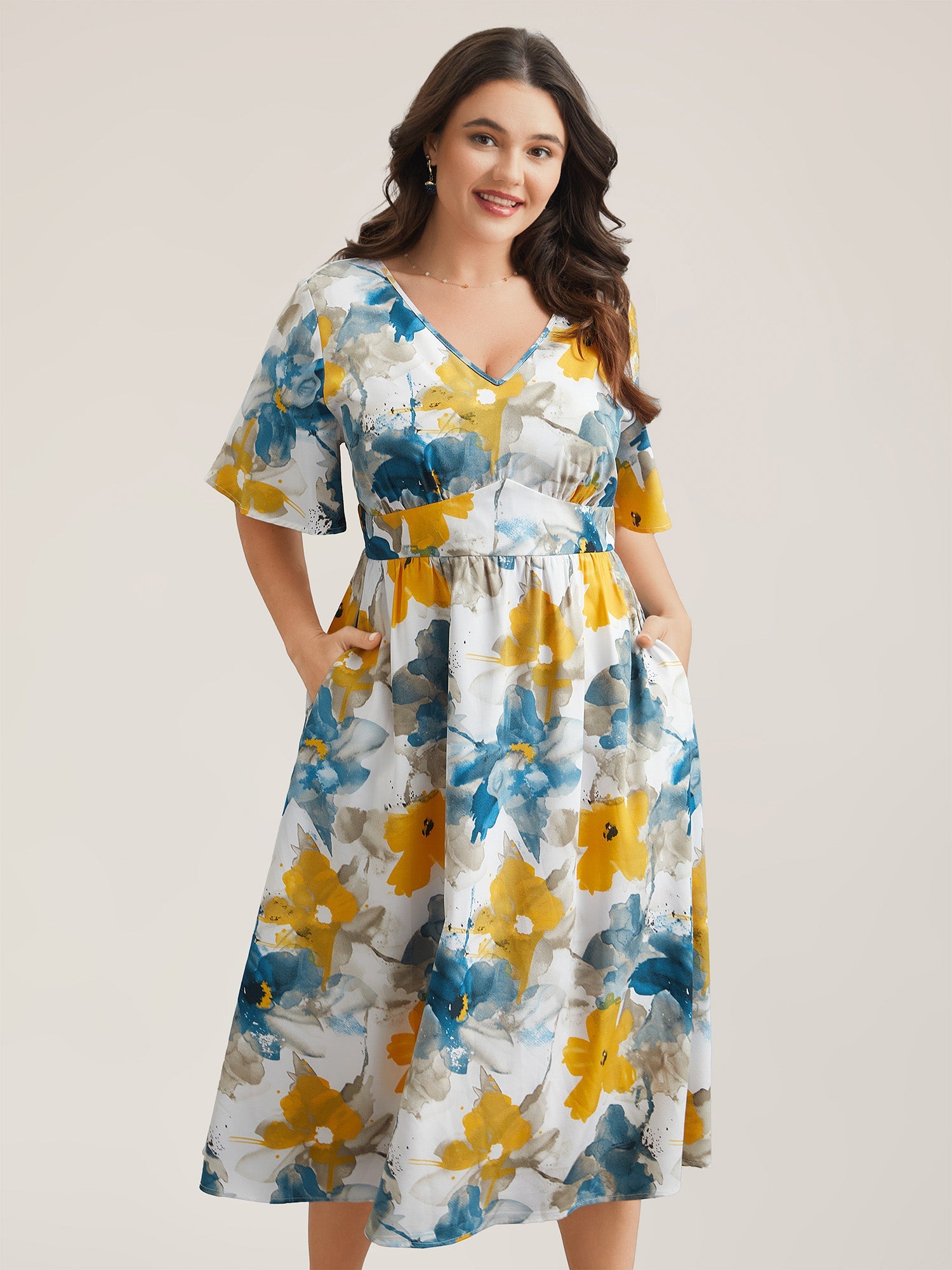 Floral Wrap Neck Fit & Flare Dress
