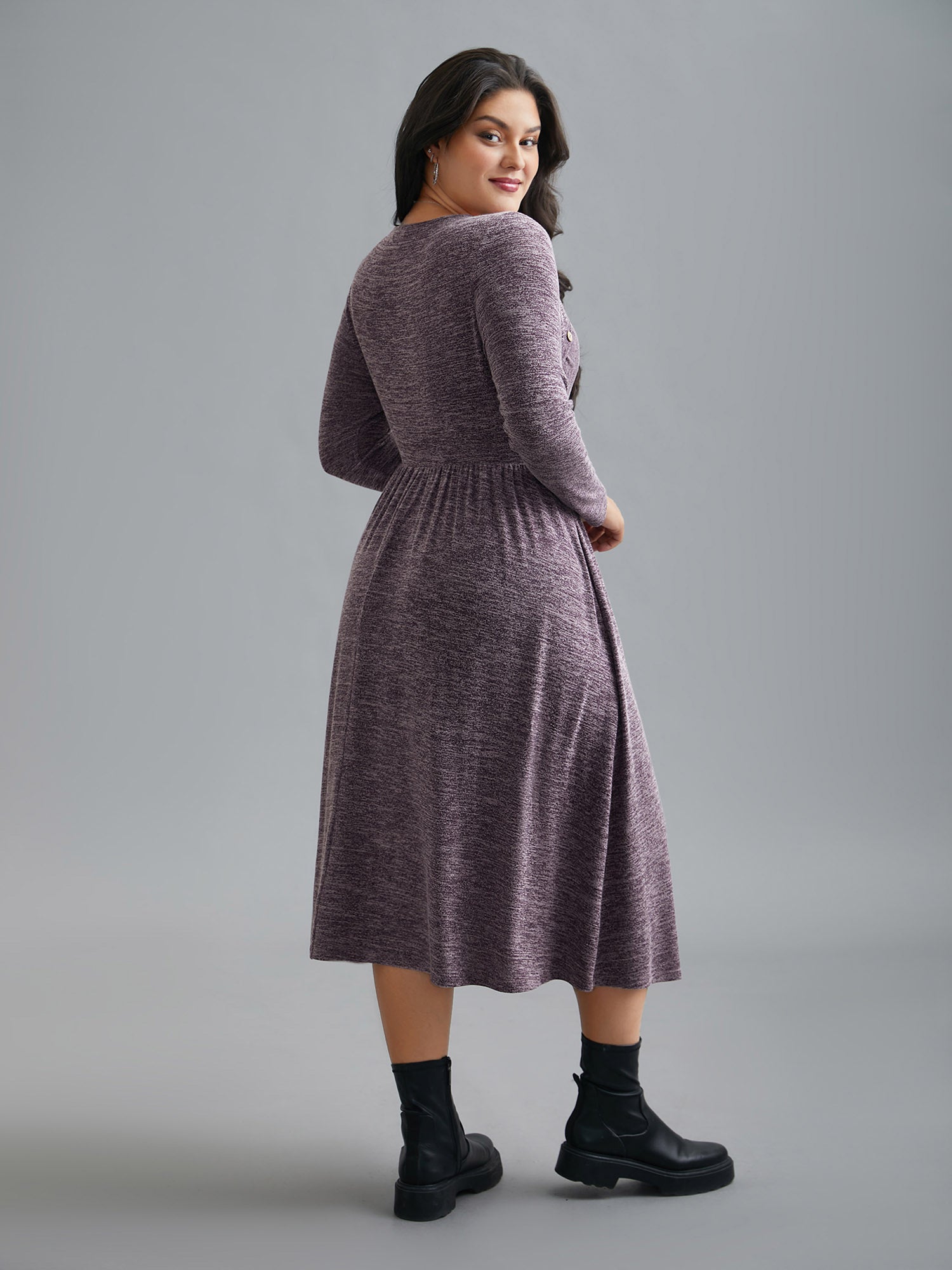 Heart Neckline Button Detailing Crossover Fit Dress