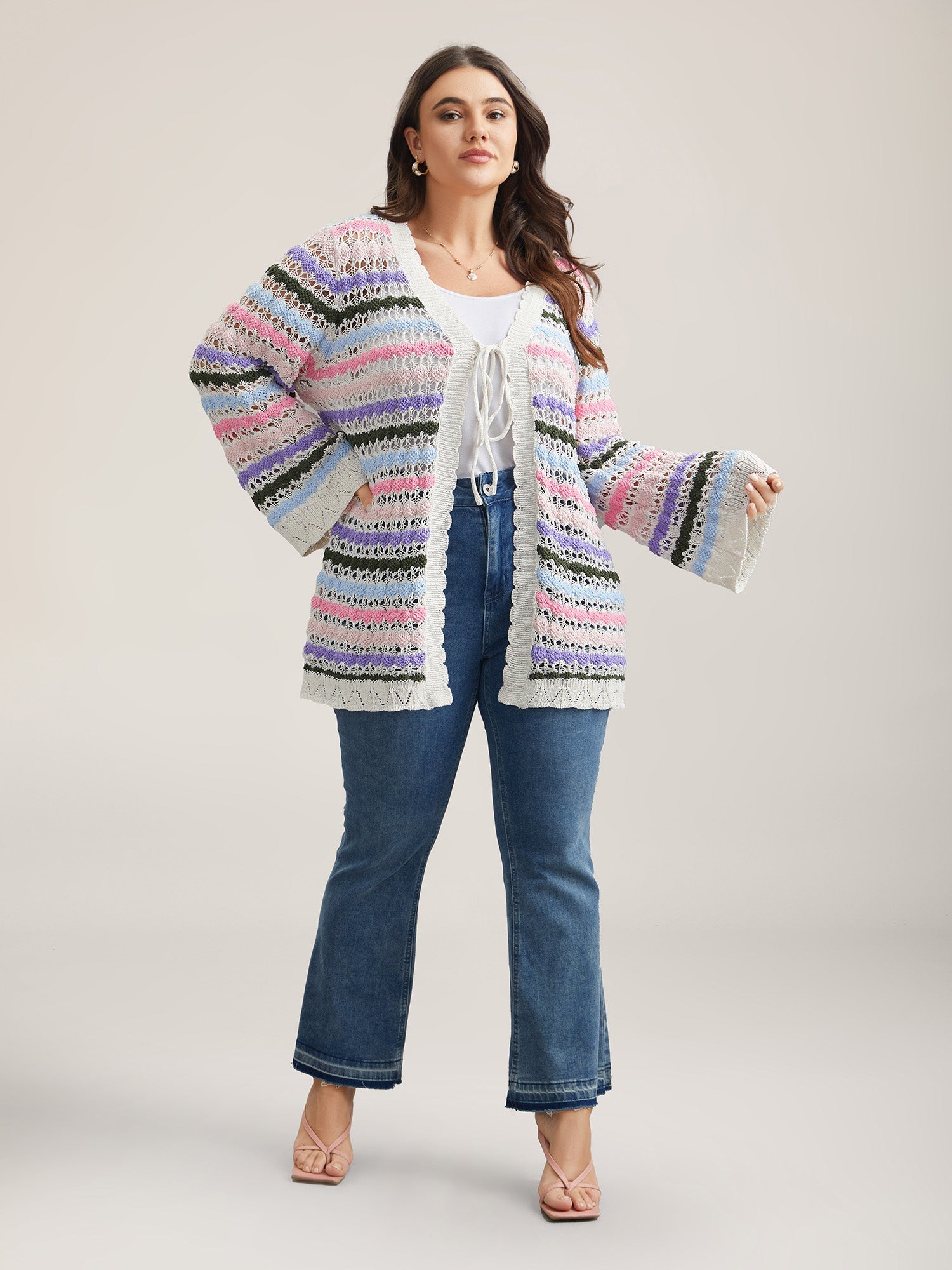 Cut-Out Multi-Color Lace Trim Cardigan
