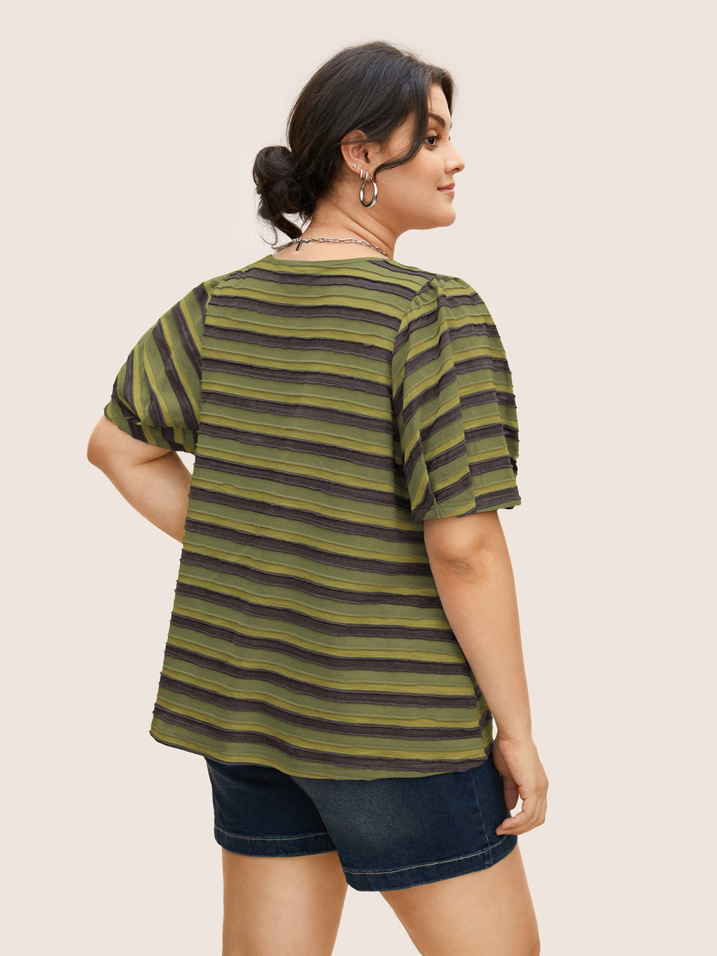 V Neck Textured Striped Tie Knot T-shirt