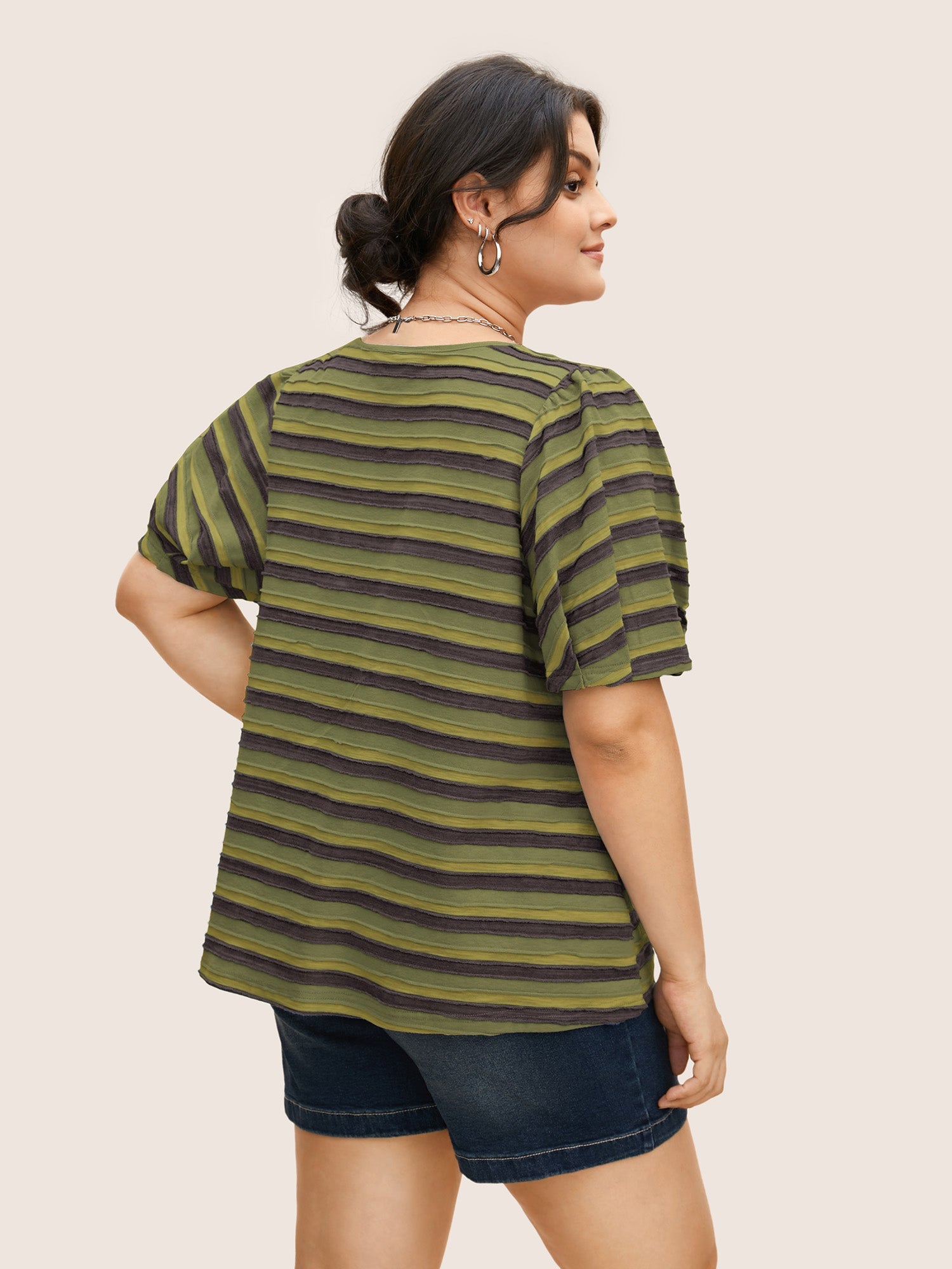 V Neck Textured Striped Tie Knot T-shirt
