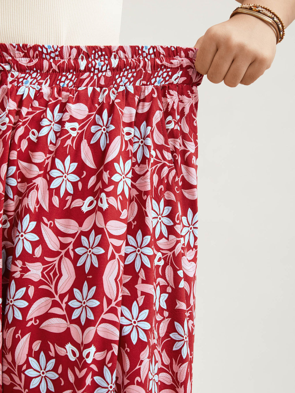 Spring Floral Fusion Panelled Tiered Skirt