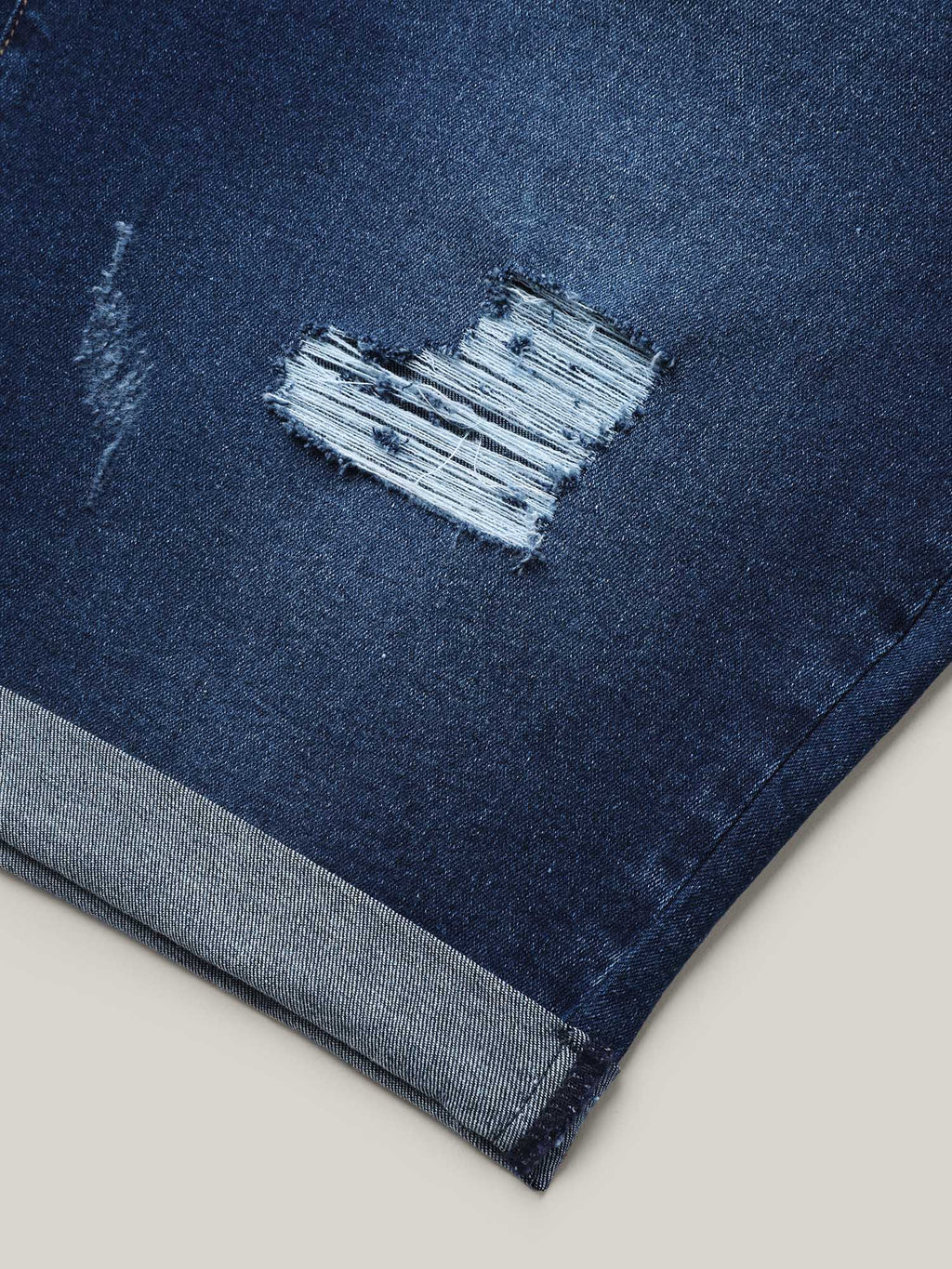 Ripped Straight-Leg Denim Shorts