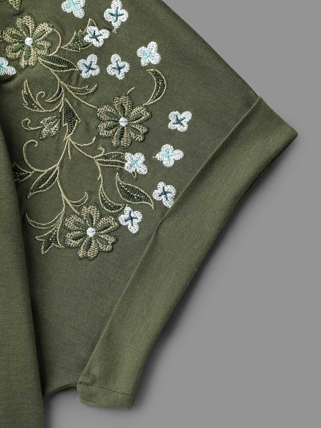 Stretchy Embroidered Drop Shoulder T-Shirt