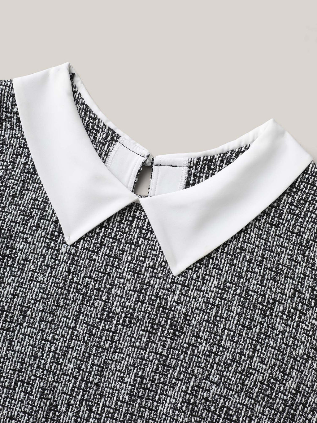 Tweed Patchwork Lantern Sleeve Blouse