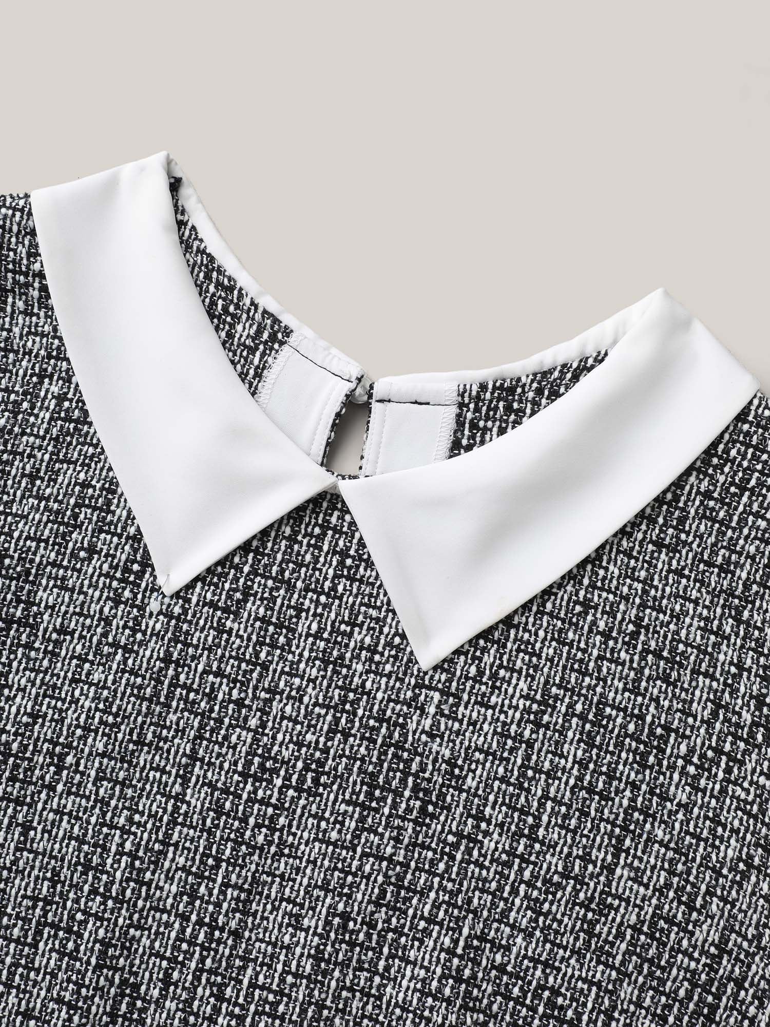 Tweed Patchwork Lantern Sleeve Blouse