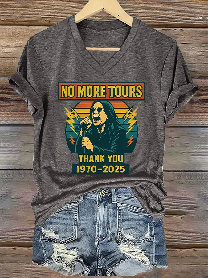 V-Neck Retro Rip Prince Of Darkness No More Tours Print T-Shirt