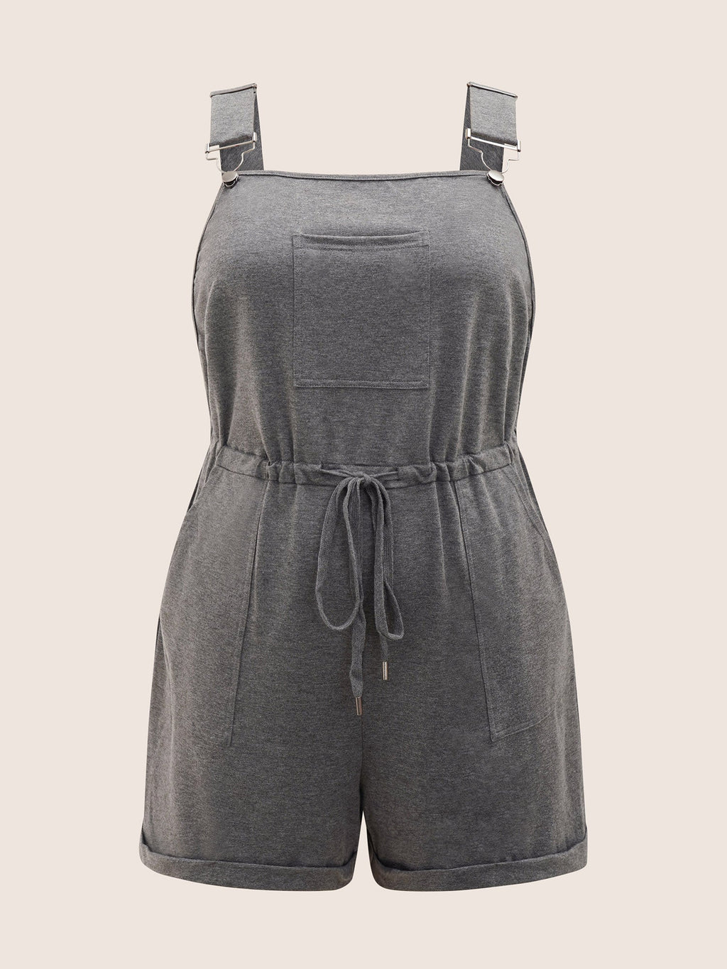 Solid Pocket Drawstring Overall Romper