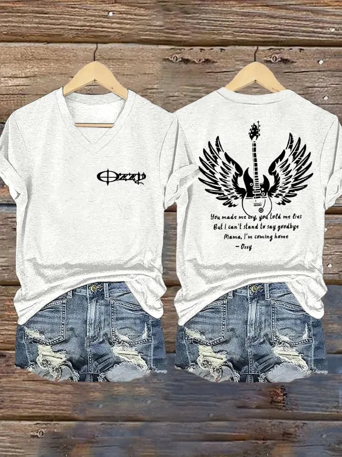 Women's "Hot Singer" Mama I'm Coming Home Printed V-Neck T-Shirt