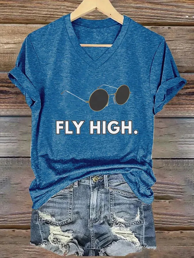 Women's "Hot Singer" Printed V-Neck T-Shirt
