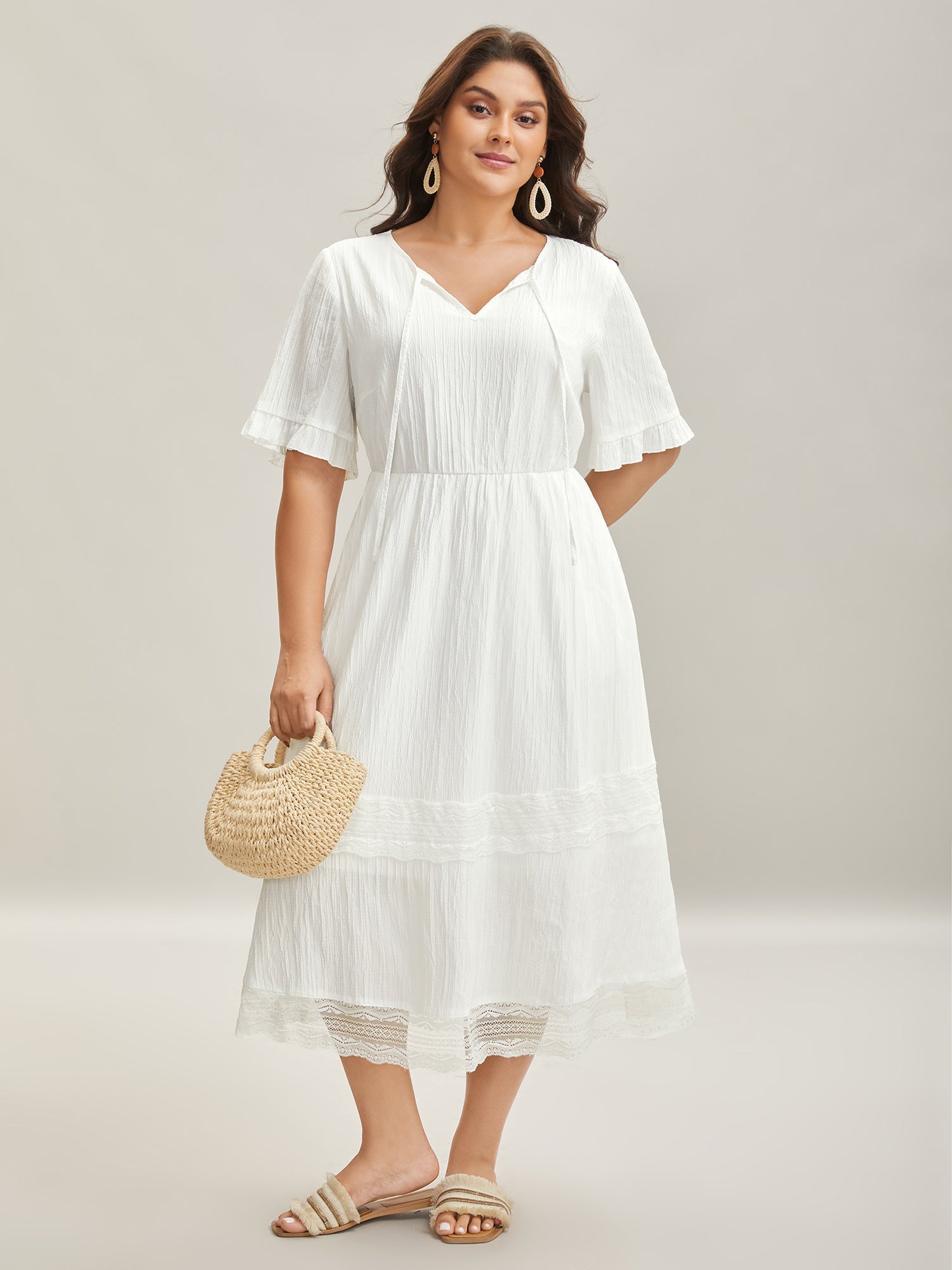 Textured Cut-Out Lace Tied Midi Dress