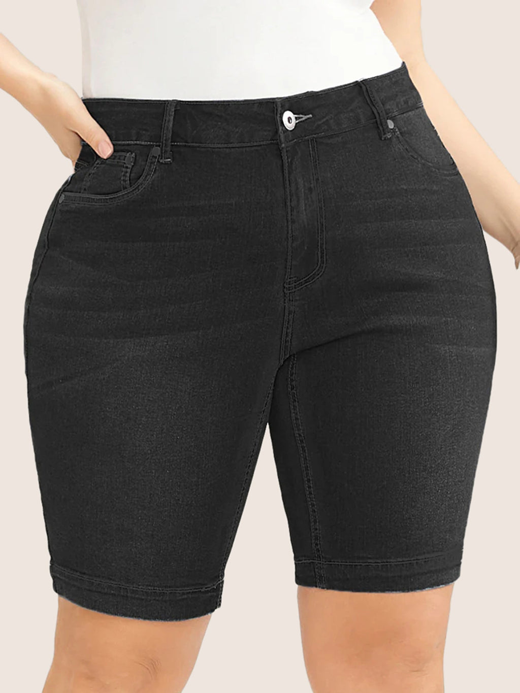 Very Stretchy High Rise Dark Wash Denim Shorts