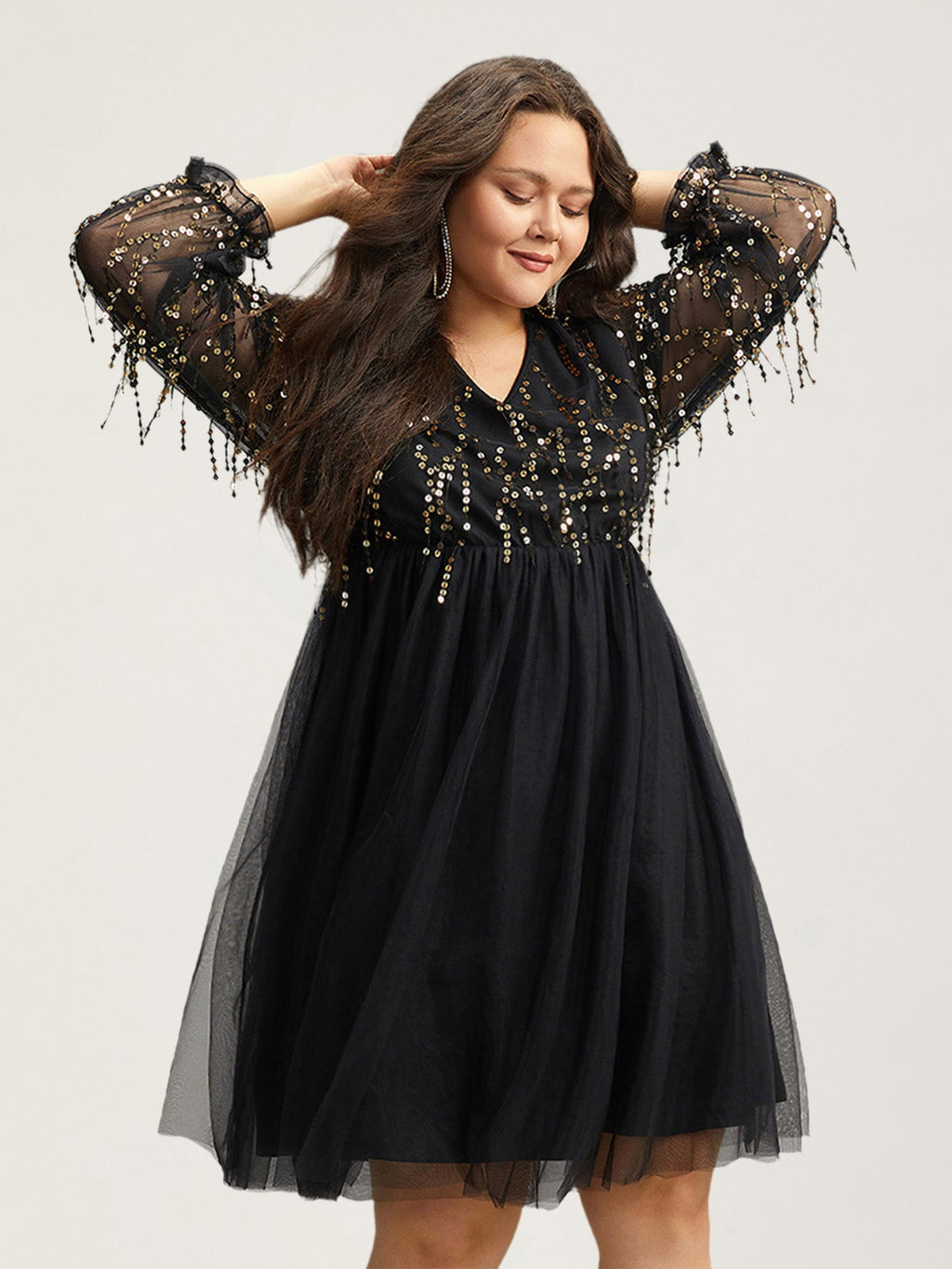 Sequin Mesh Patchwork Tassel Dress