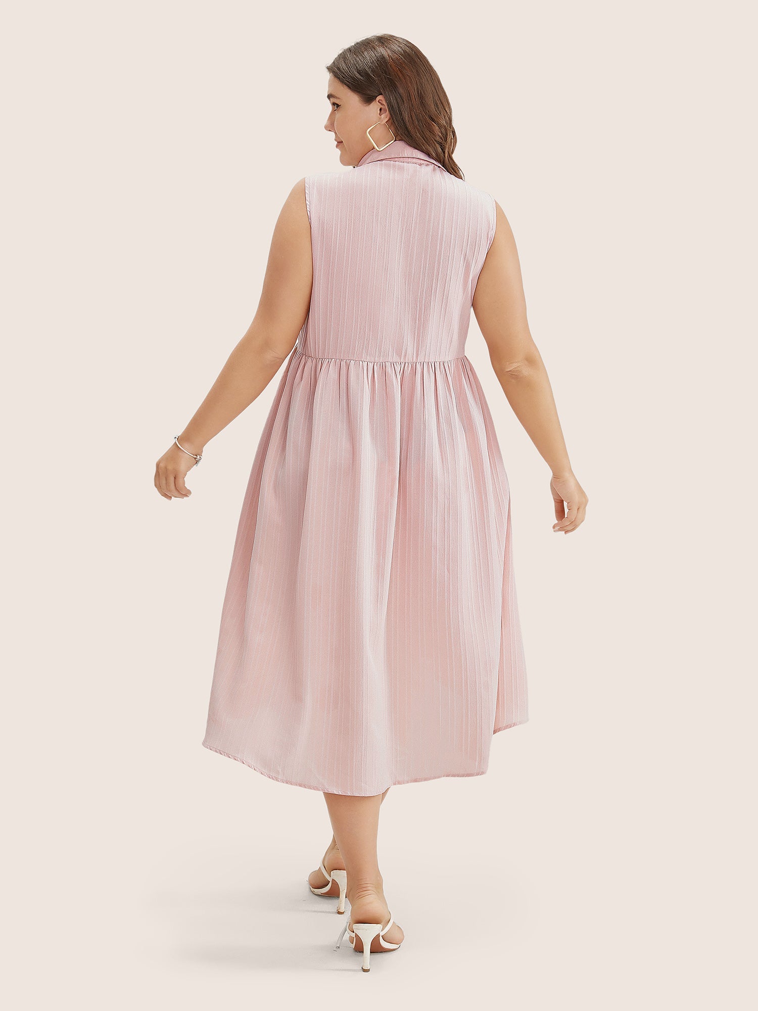 Solid Shirt Collar Ruffle Pocket High Low Hem Button Up Dress