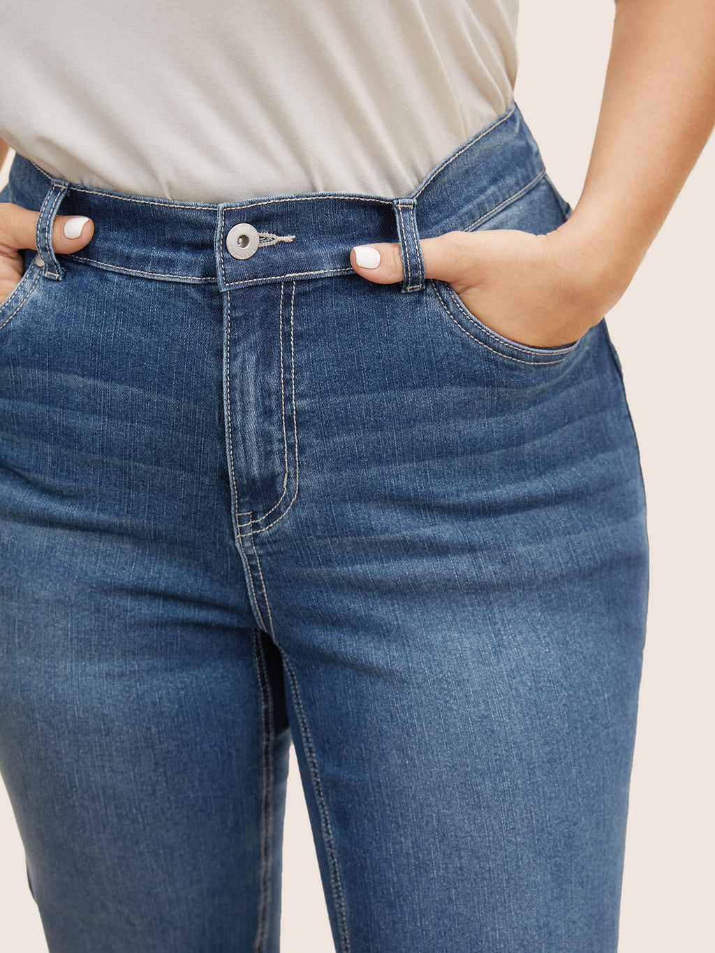 High Stretch Slanted Pocket Slim Cropped Jeans