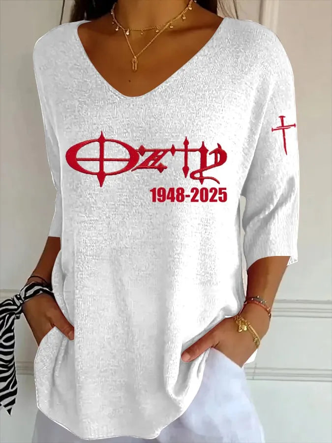 Women's Casual Rock Legend Memorial Print Knitted T-shirt