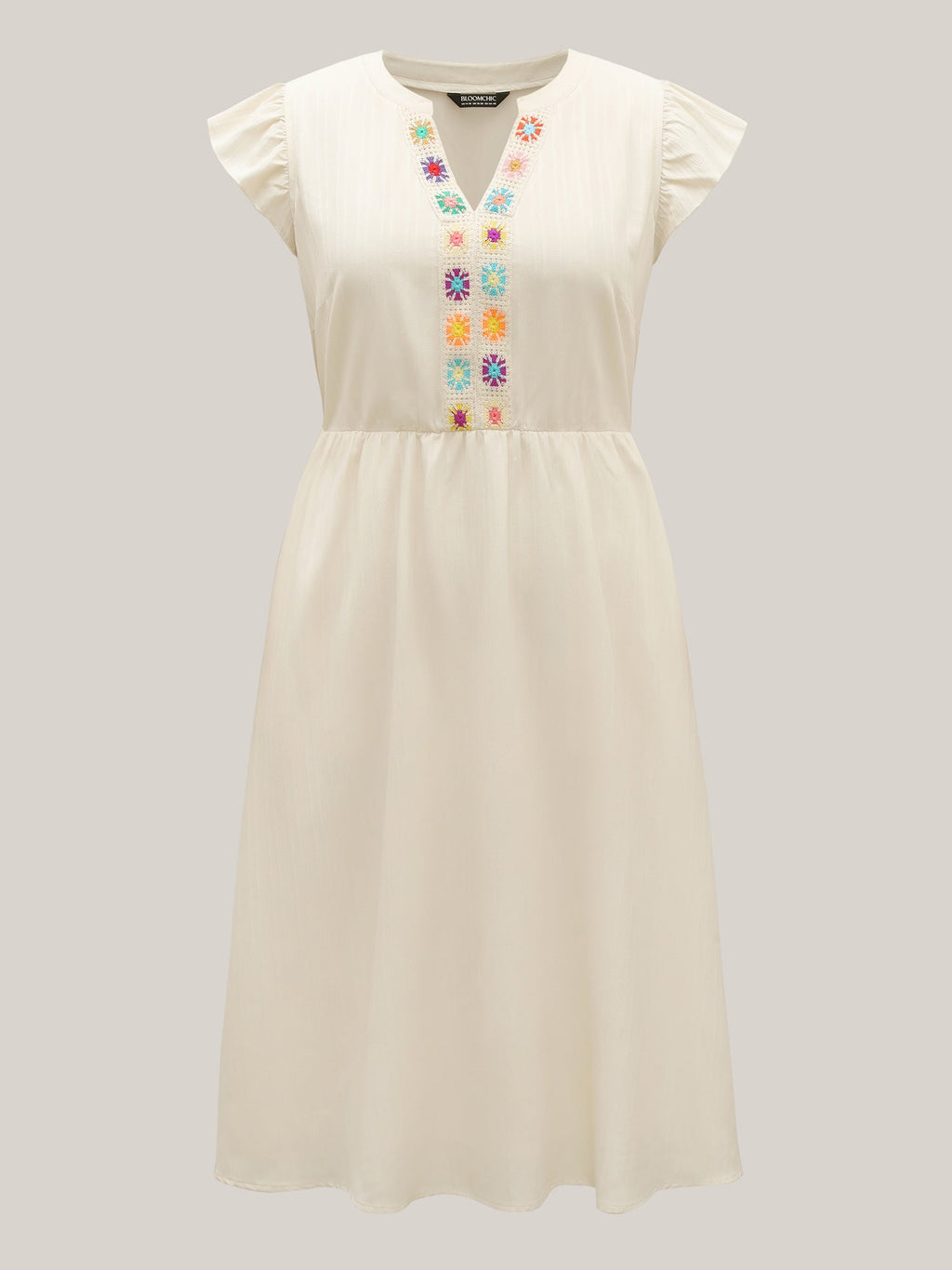 Notched Collar Spliced Pockets Midi Dress