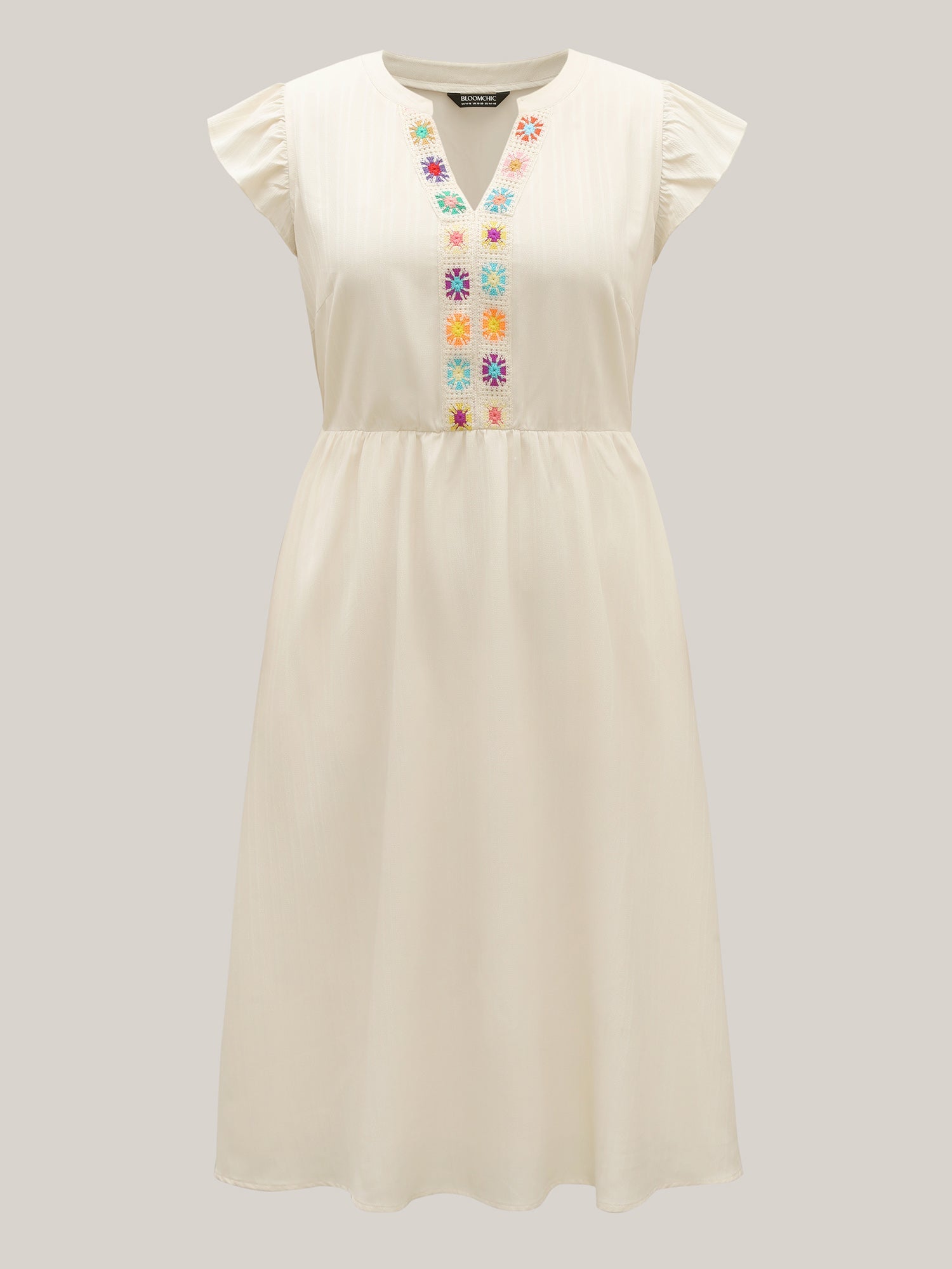 Notched Collar Spliced Pockets Midi Dress