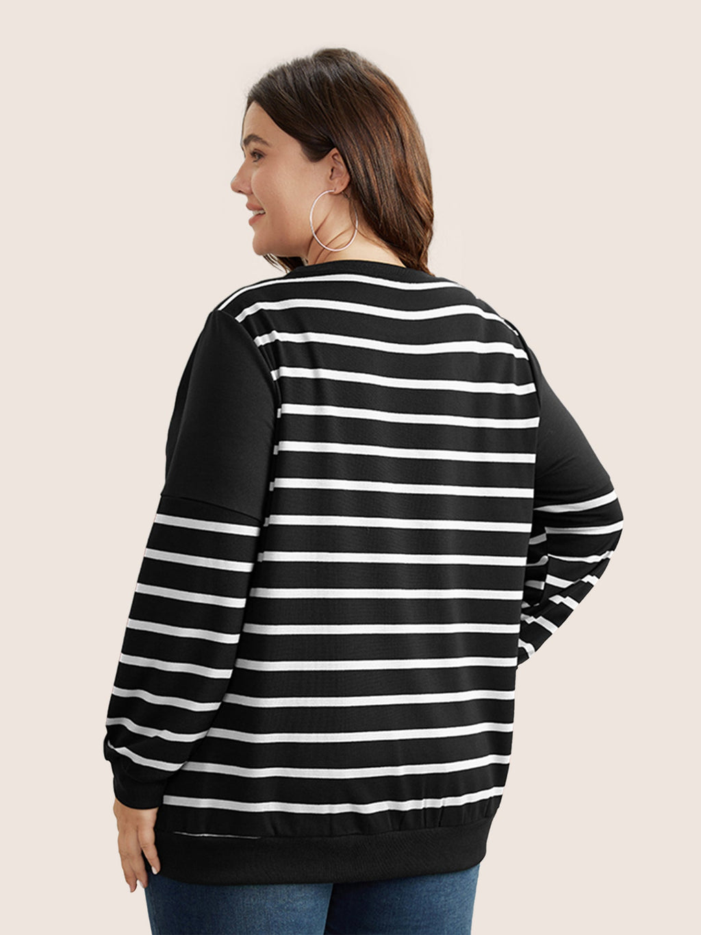 Striped Patchwork Button Detail Sweatshirt