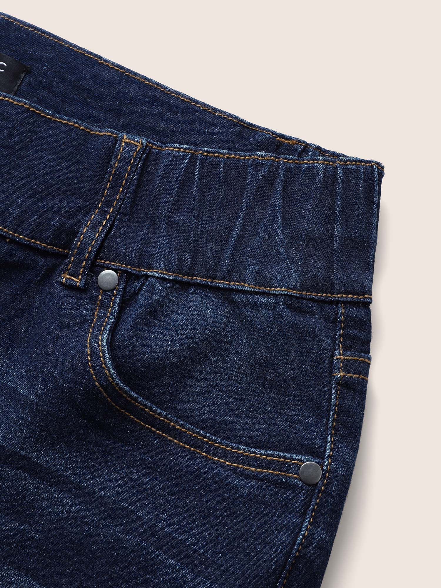 Dark Wash Elastic Waist Skinny Denim Shorts