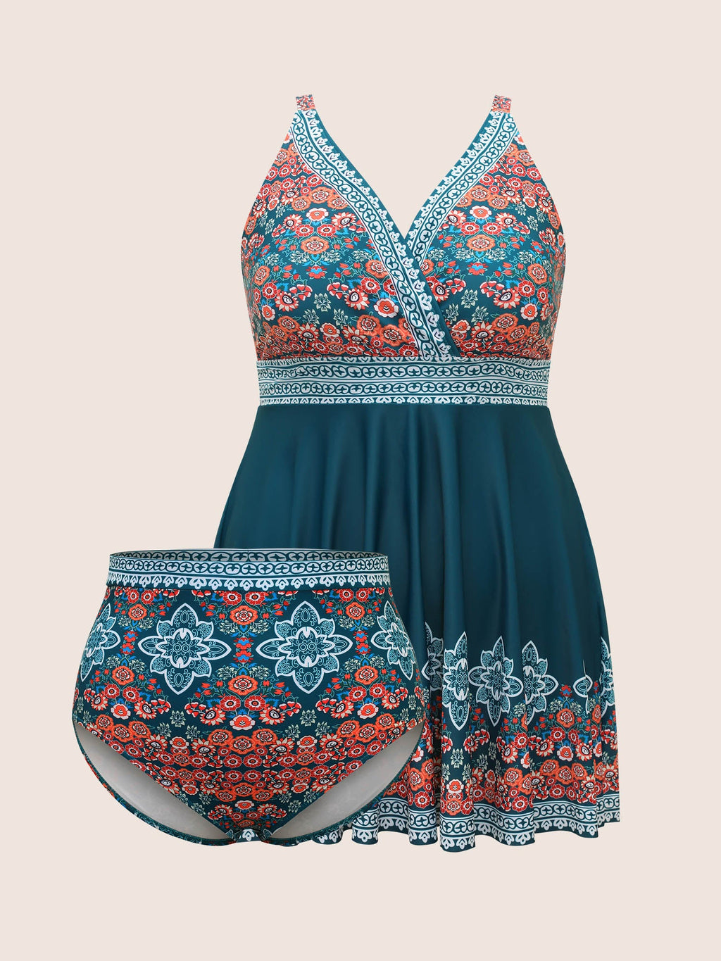 Boho Print Surplice Neck Adjustable Swim Dress