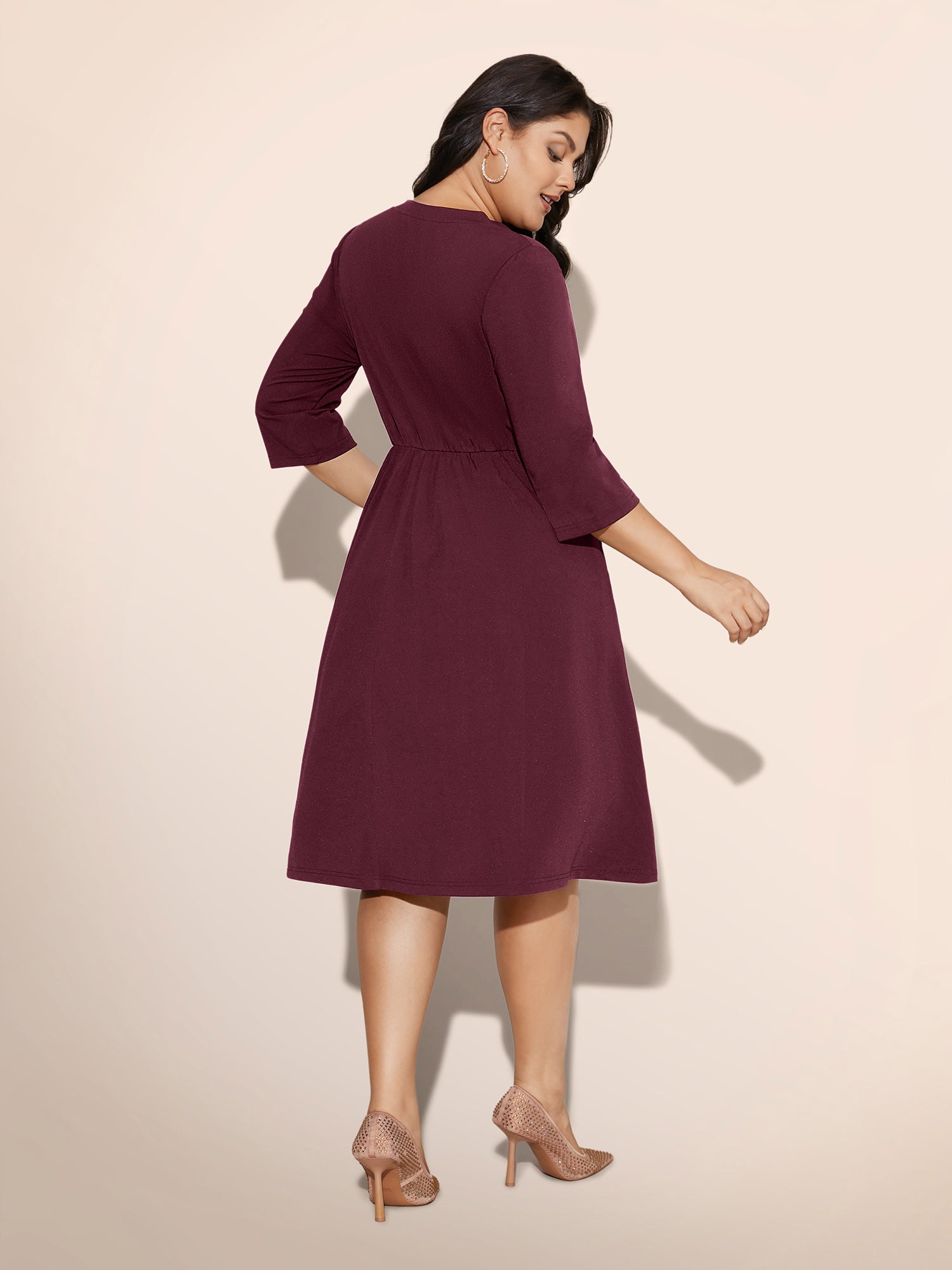 Heart Neckline Patchwork Sequin Button Detail Dress