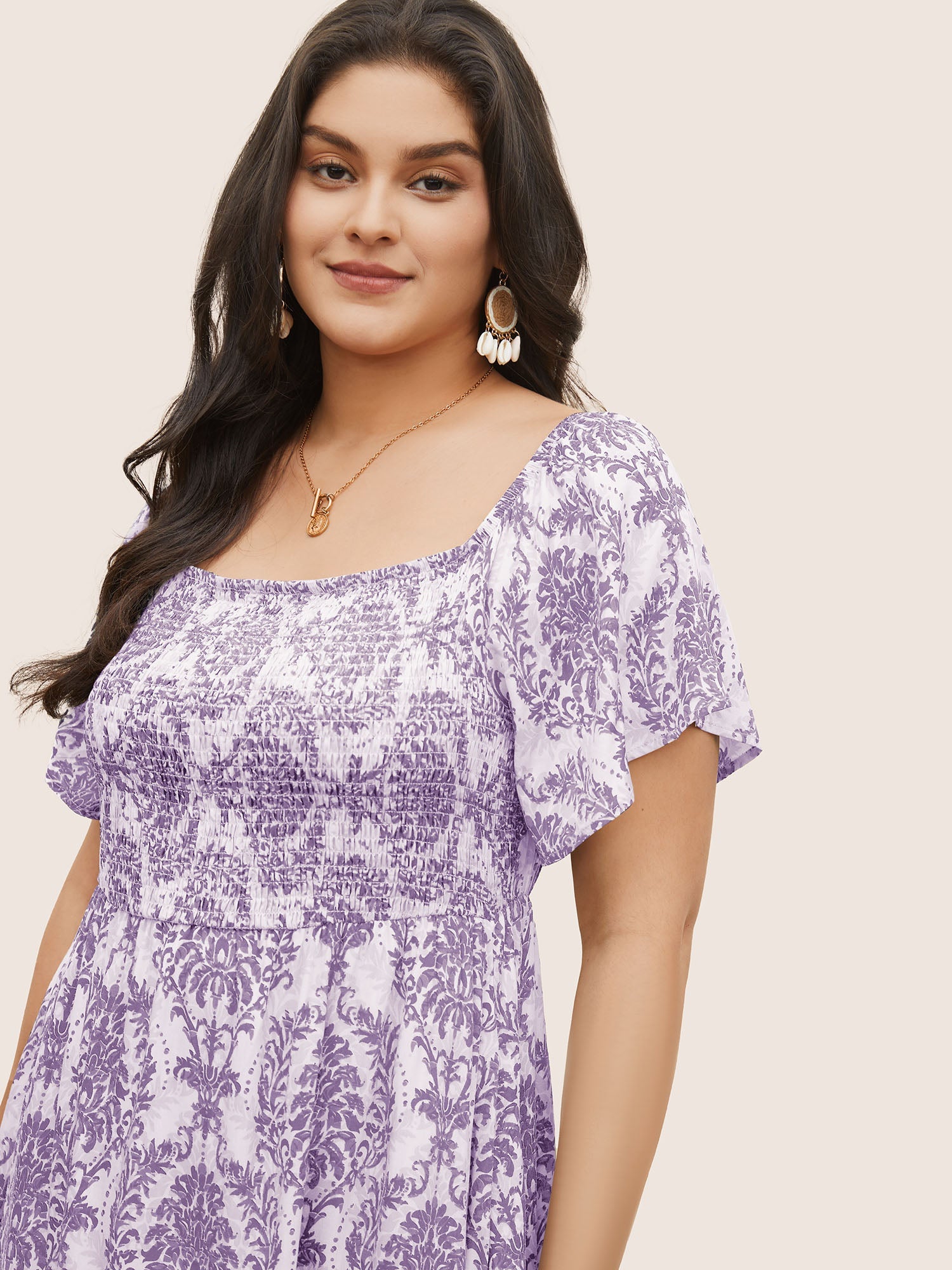 Bandana Print Shirred Off Shoulder Dress