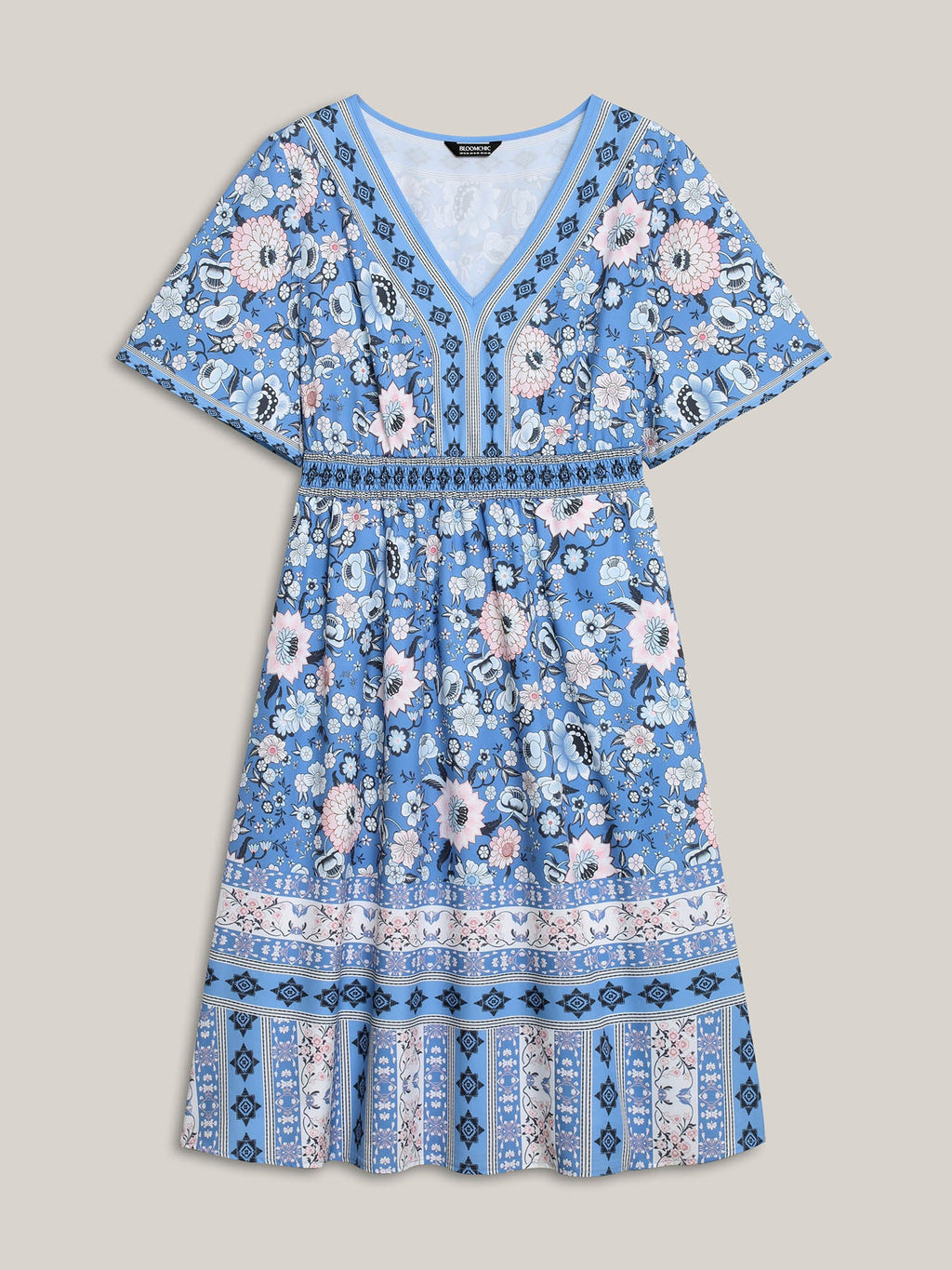 Boho Print Pockets V-Neck Midi Dress