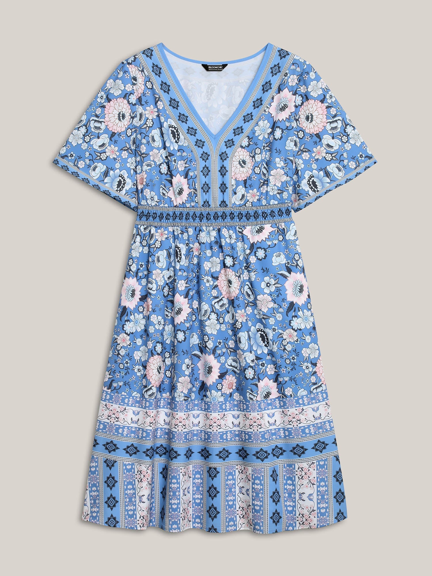 Boho Print Pockets V-Neck Midi Dress